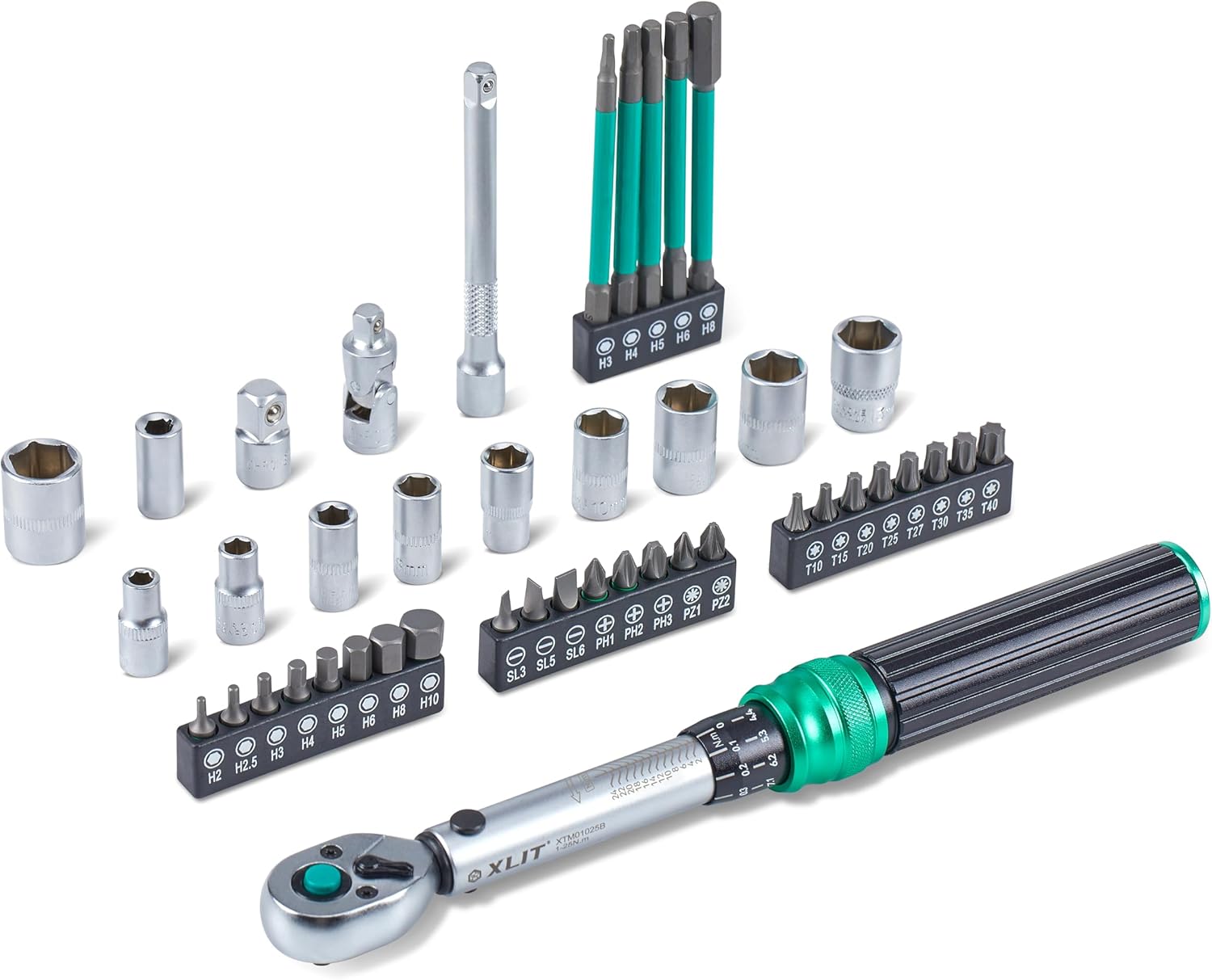 1/4" Bike Torque Wrench Set 45-Piece, 1-25 Nm, ±3% Accuracy - Fine 72-Tooth Head, Multi-Bit Drive Set, Sockets - Portable Bicycle Repair Tool Kit for Road/Mountain Bike, MTB, Cycling Maintenance