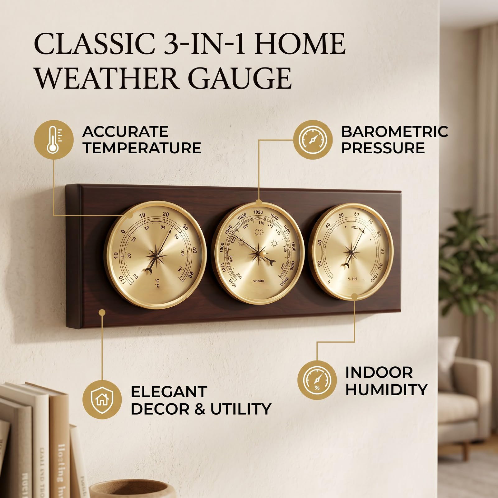 Naroote 3-in-1-Wetterstation, Barometer, Thermometer, Hygrometer Wandmontage