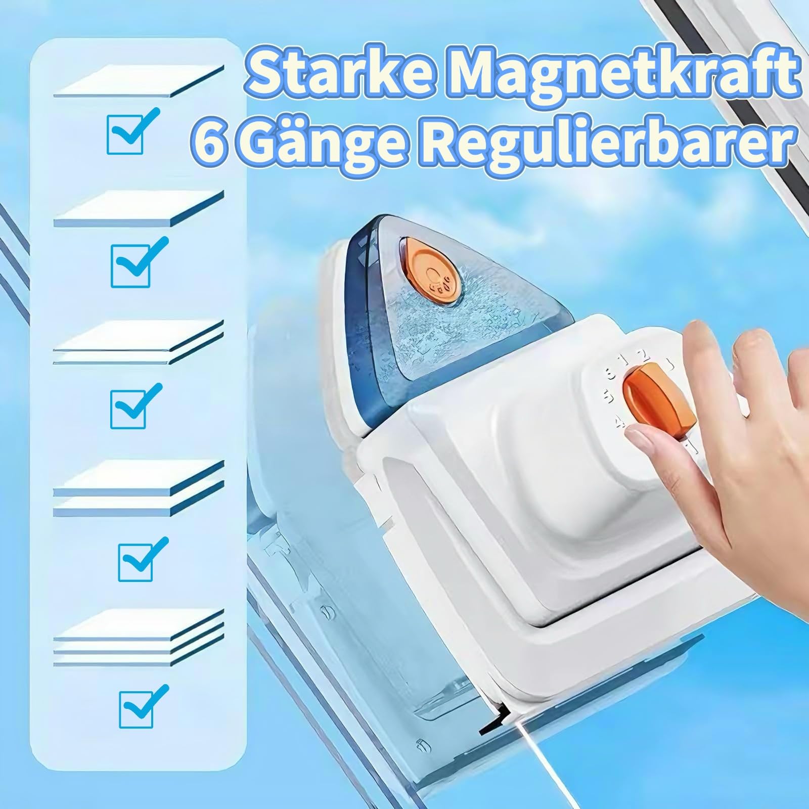 Hooha Doppelseitiger Fensterabzieher Putzen Haus/Hotel/Büro Komplettset&Fish Tank&Terrarium Glas 8-40mm Einstellbare Magnet für Glasreiniger Set Einfache Schnelle Reinigung