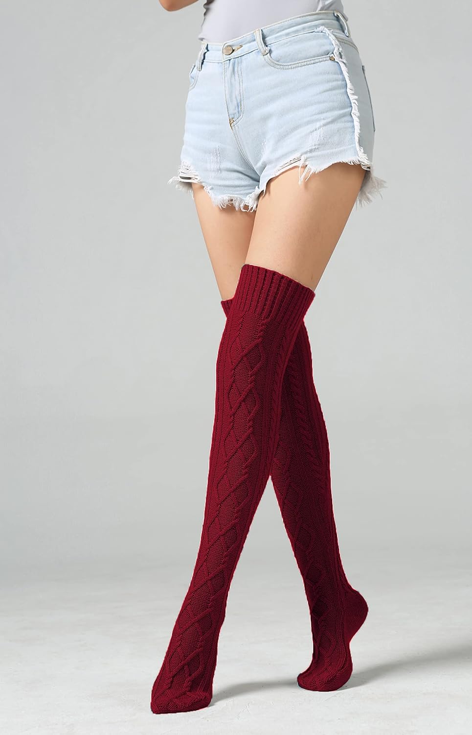 SherryDC Women's Cable Knit Thigh High Boot Socks Extra Long Winter Stockings Leg Warmers - Image 2