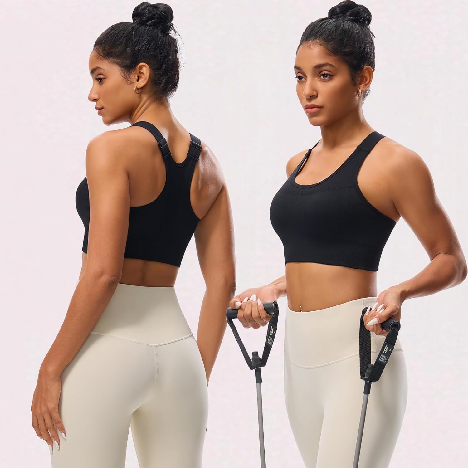 Sports Bras for Women High Support Racerback Seamless Sports Bra Adjustable Straps Yoga Bra Padded Workout Bra (US, Alpha, Large, Regular, Regular, Black1)