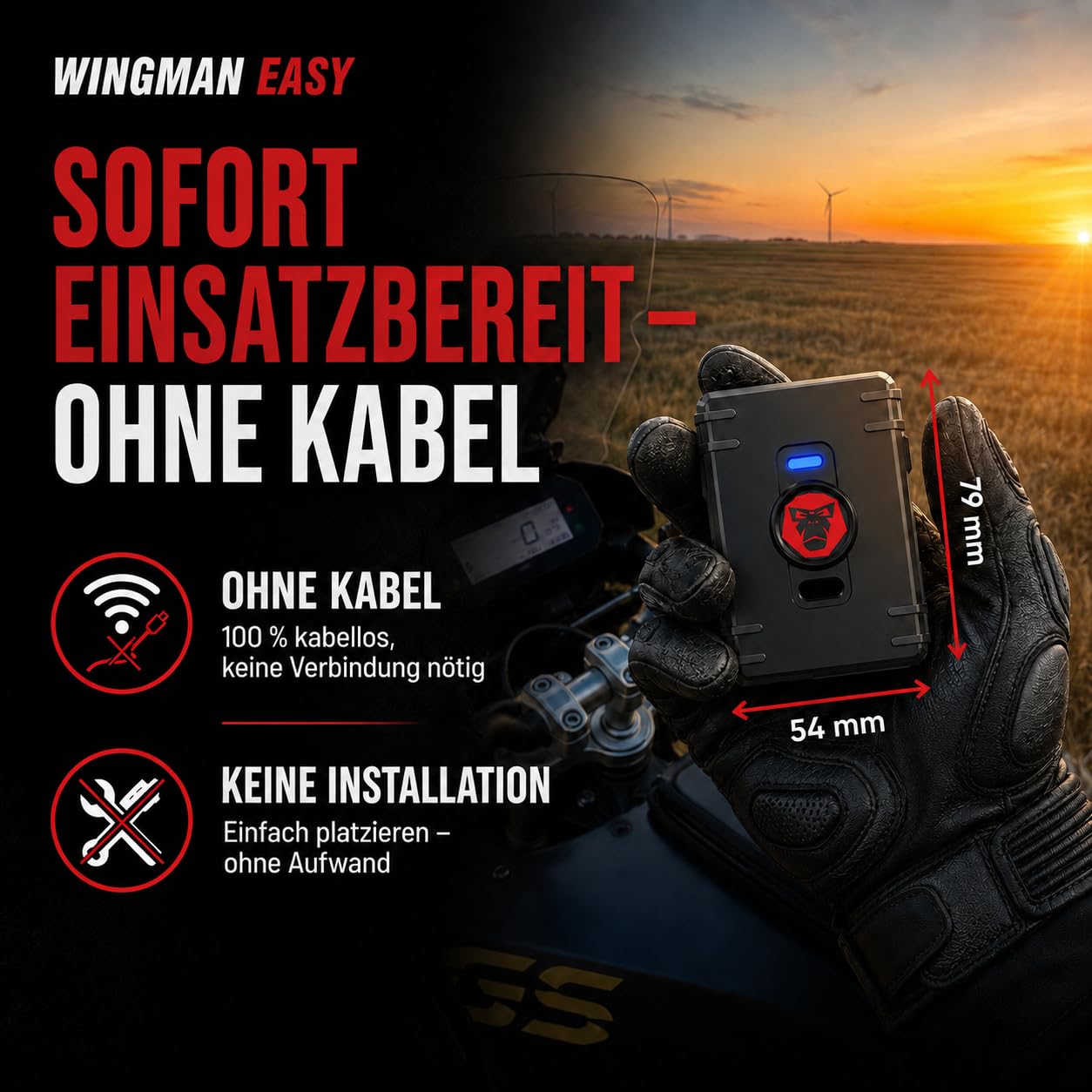 GPS Tracker Motorrad RideLink Wingman Easy | Kabellos mit 150 Tage Akku | Live Tracking und Diebstahlschutz | Inklusive Motorrad Navi, Routenplaner und Community | IP68 Wasserdicht | Made in Germany