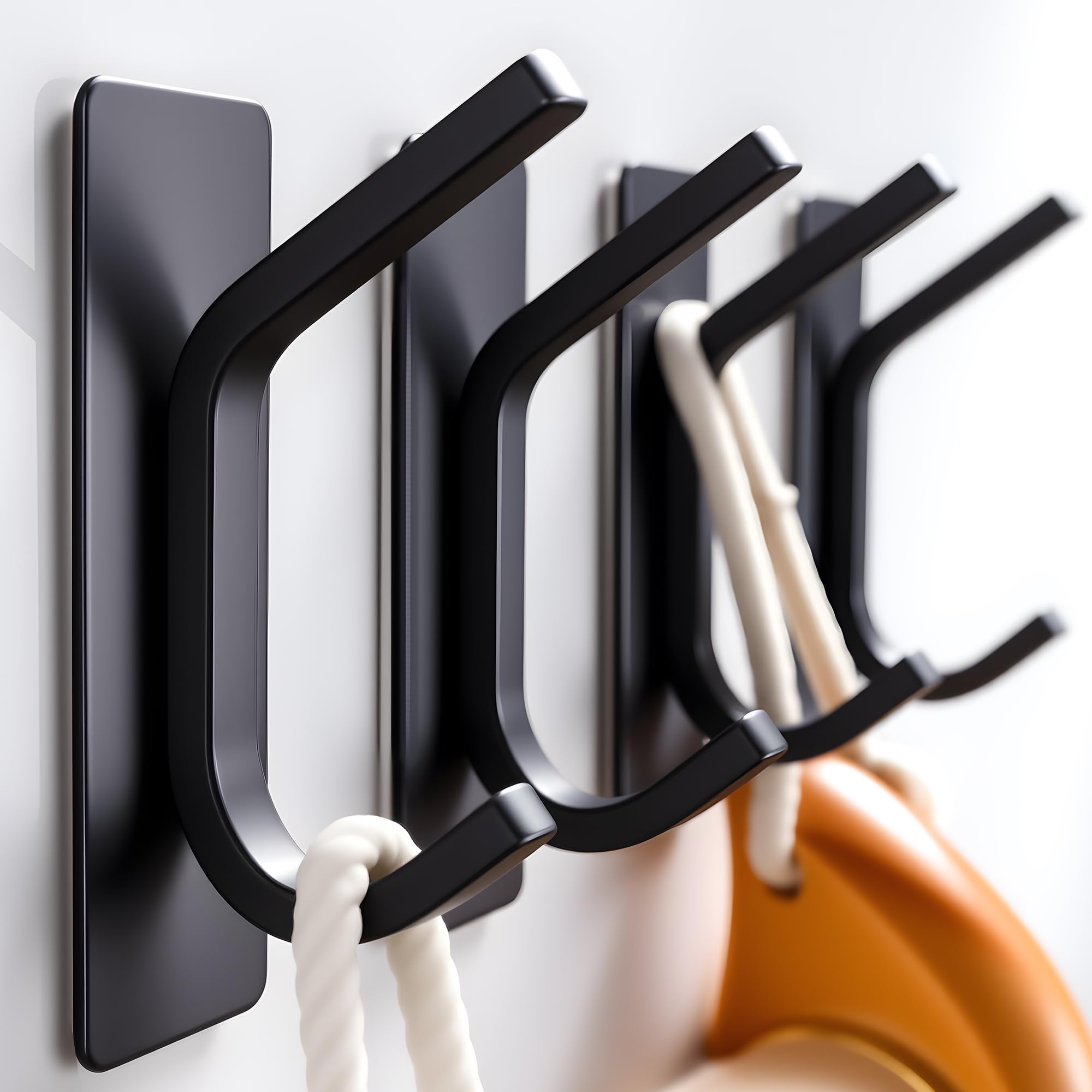 Taozun Adhesive Hooks Black - Towel Hanger Stainless Steel Bathroom Towel Hook, 4 Packs