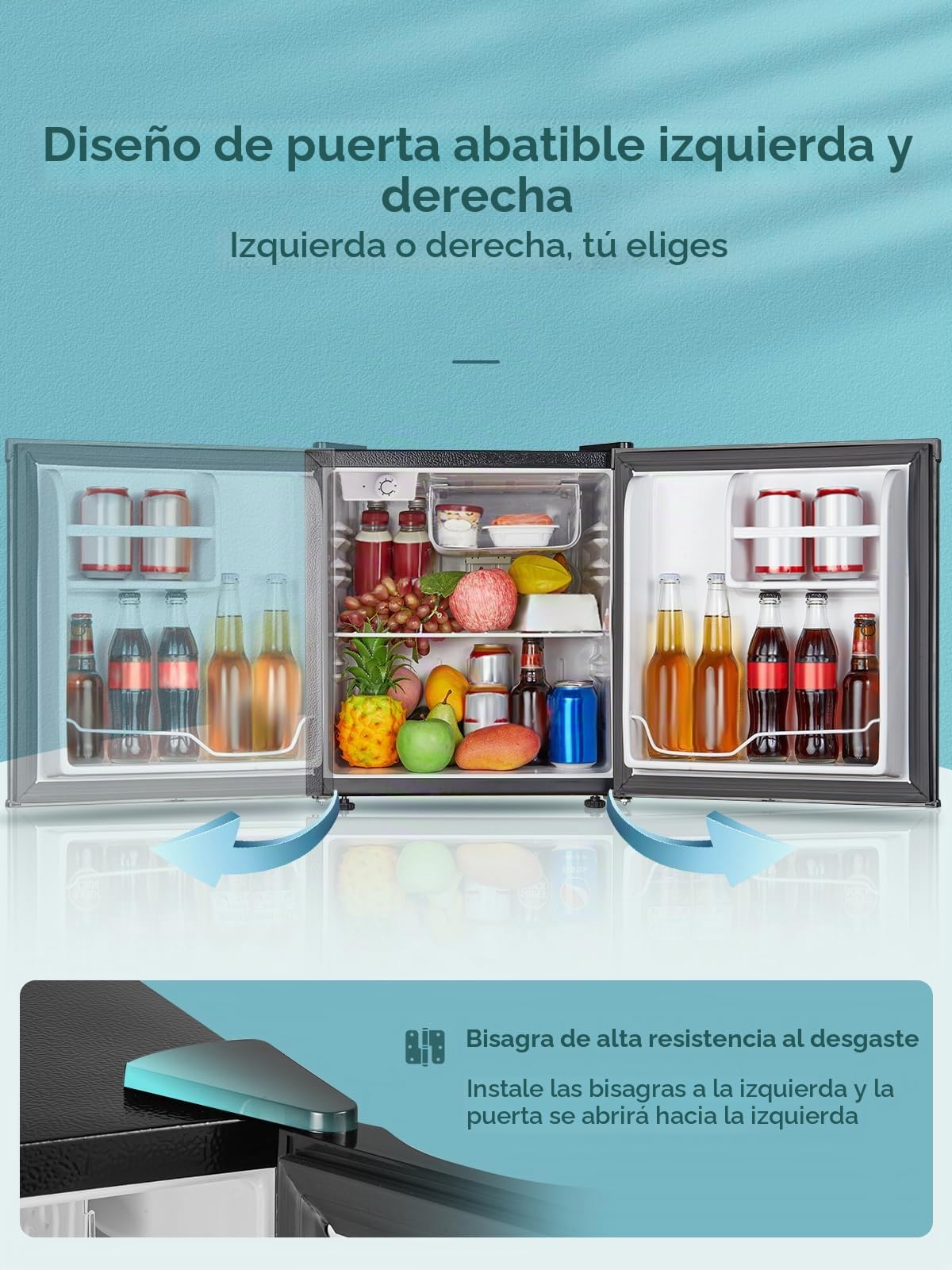FOHERE Nevera Pequeña Frigorífico Mini 46L, Minibar, Icebox y Control de Temperatura regulable, Bajo Consumo, Puerta Reversible, Ideal para Hogar y Oficina, Negro