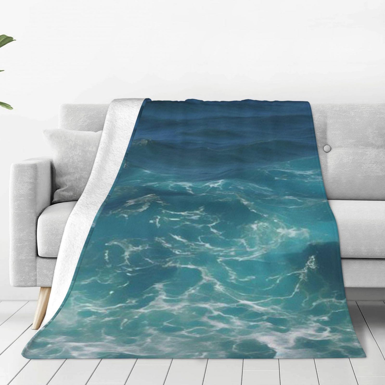 Couverture en flanelle bleu foncé imprimé mer 203x152 cm pour lit