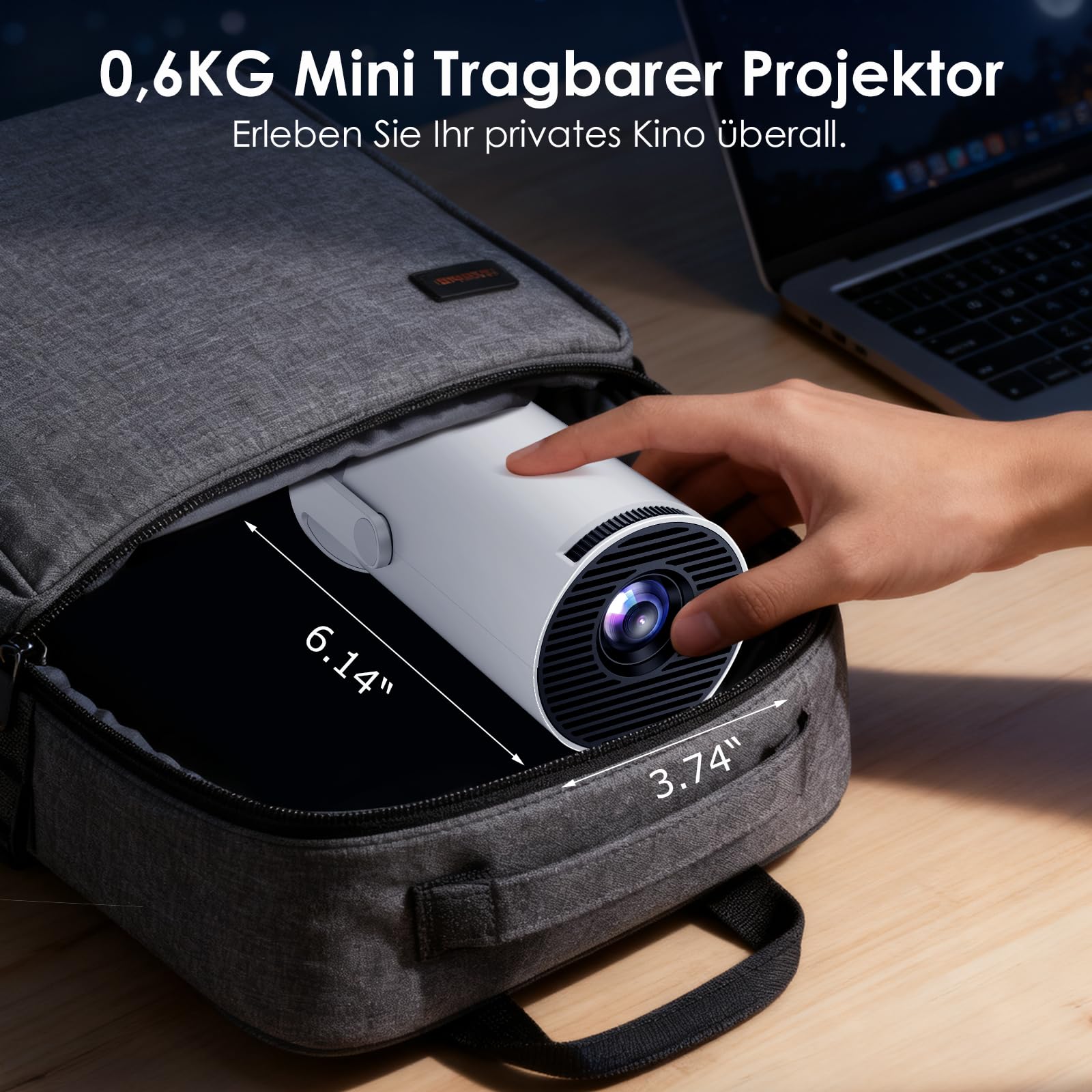 WOLFANG Mini Beamer, Draagbare Projector met 1080P-ingangsondersteuning