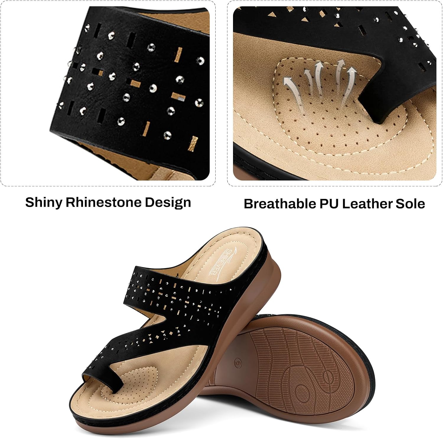 SHIBEVER Women's Wedge Sandals Dressy: Comfortable Summer Casual Sandal Orthopedic Walking Platform Shoes - Image 4