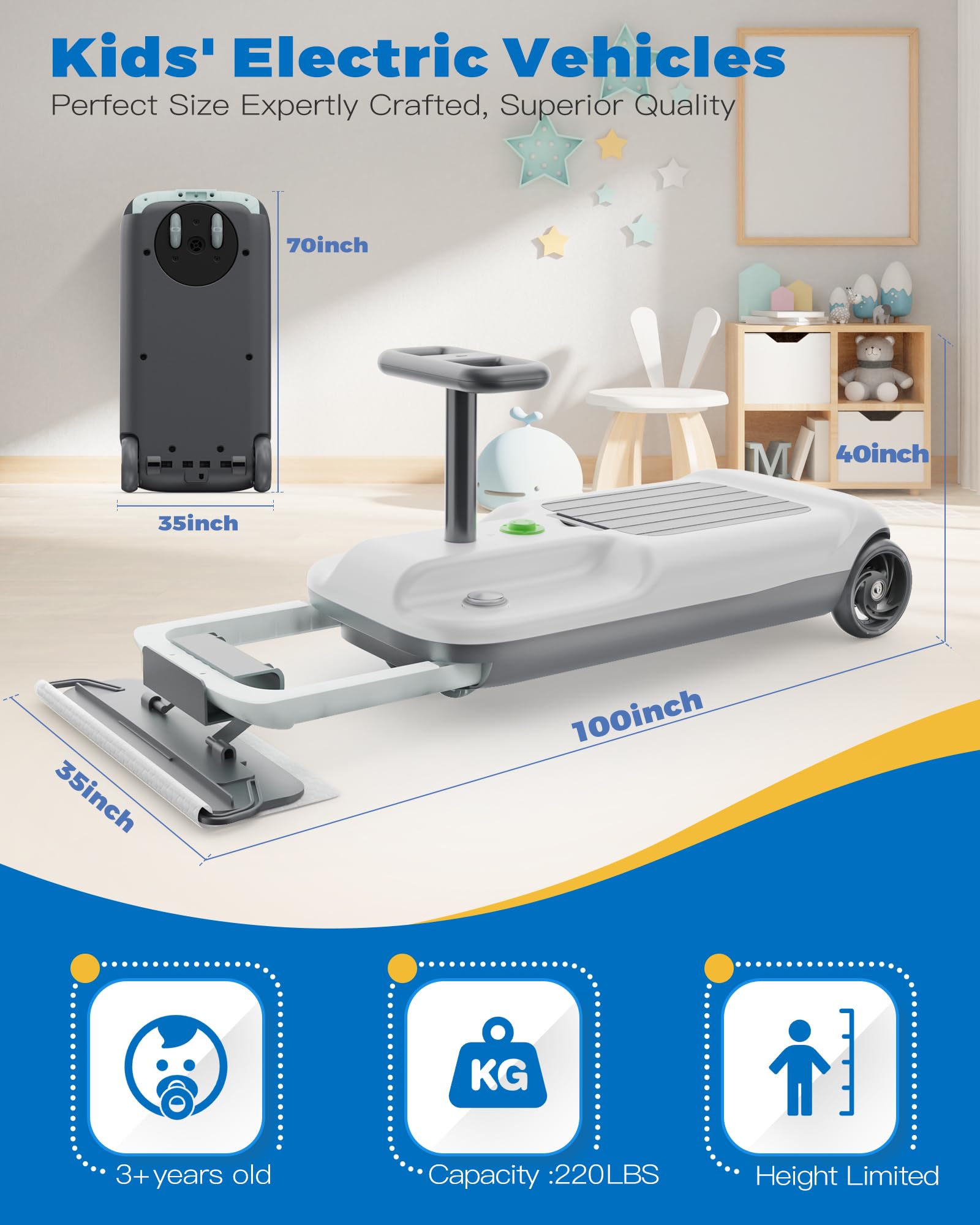 Voiture électrique Enfant 3-en-1 – Nettoyage, Conduite, Rangement, 12V, 5 Vitesses, Balai Amovible, Siège Double, Max 72,6 Kg, Pour 3 Ans Et Plus - 11