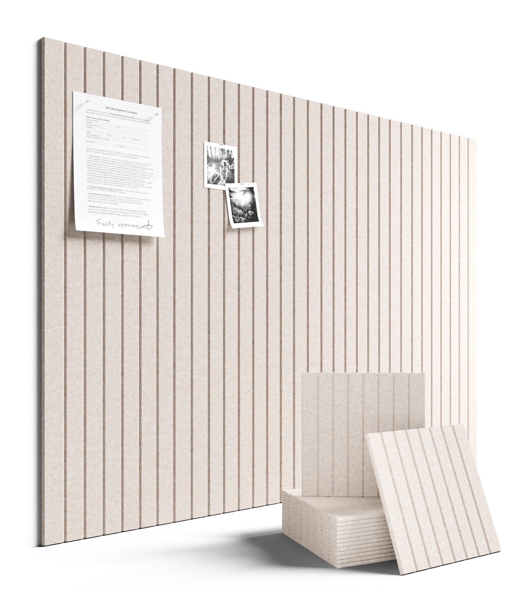 「壁に貼る 大判掲示板 90×120cm 12 枚セット」Fluxynara コルクボード代替品 フェルトボード DIY 掲示板 オフィス・家庭用 おしゃれな飾り物 強力シール 70 枚付き - オートミール