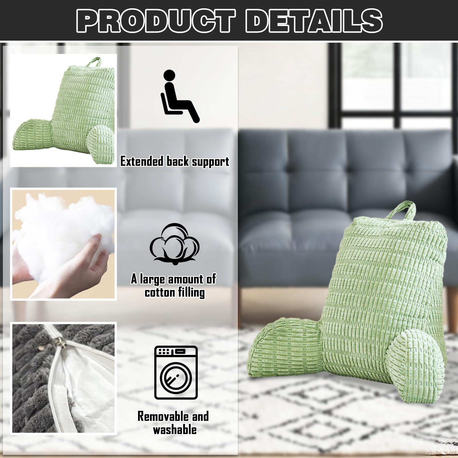 Lesekissen für Bett Und Sofa,Rückenstützkissen Lesekissen mit Armlehne, Erwachsenensofa mit Rückenlehnenkissen, Sitzkissen mit Armlehne,Geeignet für Lesen Handyspielen Videospiele Fernsehen