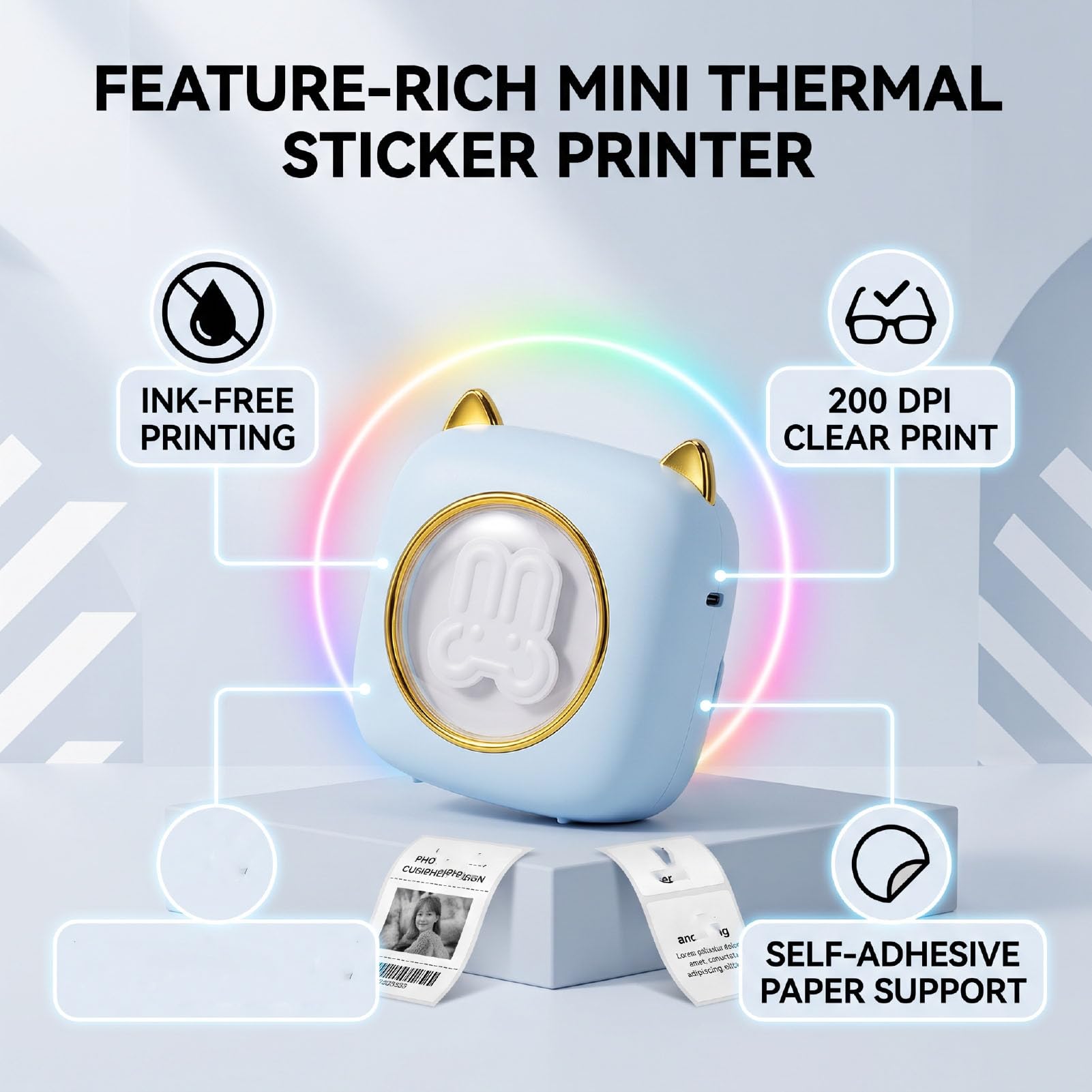 Etichettatrice Termica da 200 DPI Luce Respiratoria RGB