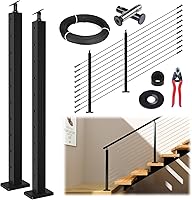 Muzata 5-10FT Modular Black Cable Railing Kit 36" 2 Stair Post Complete DIY Set for Stairs - Adjustable Length, Easy Install (No Handrail)