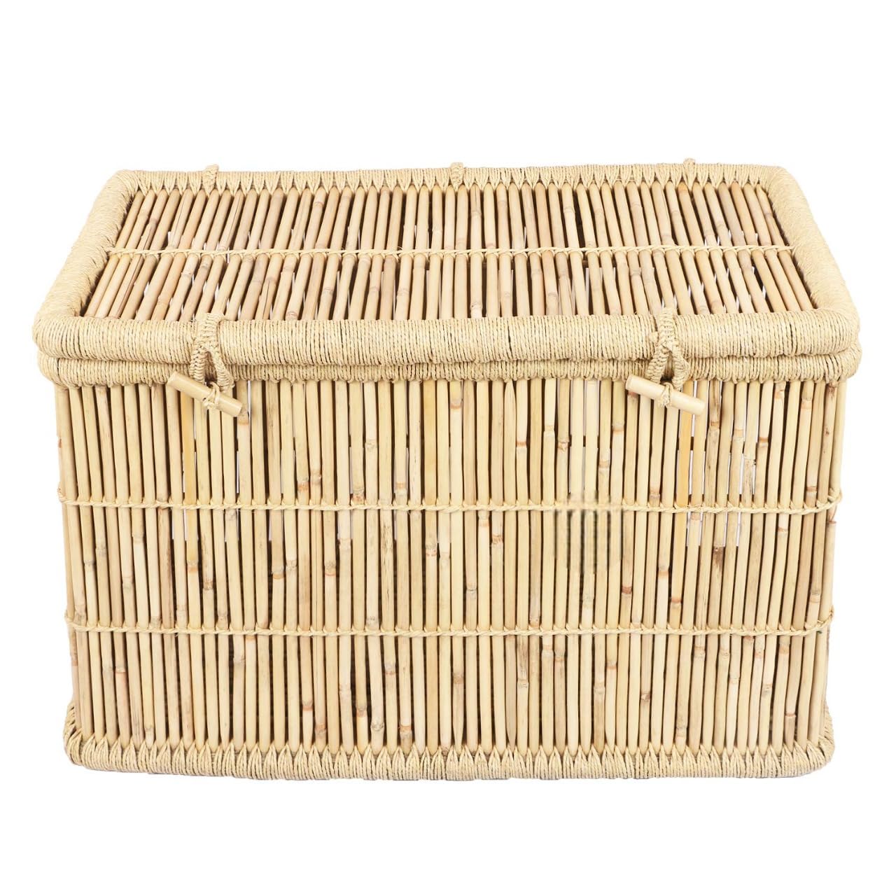 Al Fly Laundry Basket For Clothes With Lid | Laundry Box For Dirty Clothes Big Size | Picnic Hamper Basket | Kids Toys Storage Organizer For Study Room With Sitting (Bamboo Cane Wood Storage Box)