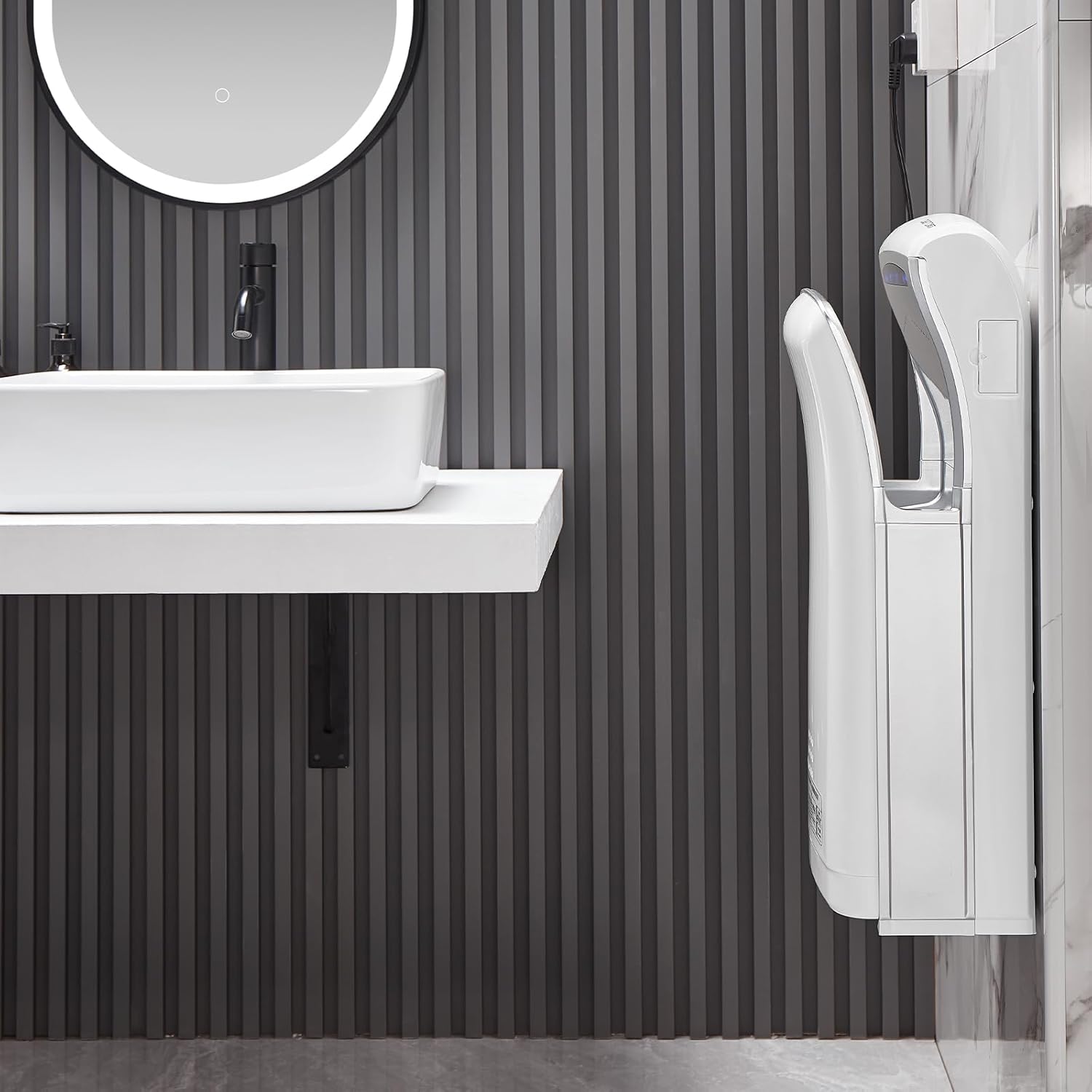 Commercial Vertical Hand Dryer HEPA Filtered 1800W Dual Blade Air Wall Mounted Hand Dryers for Bathrooms Automatic High-Speed White