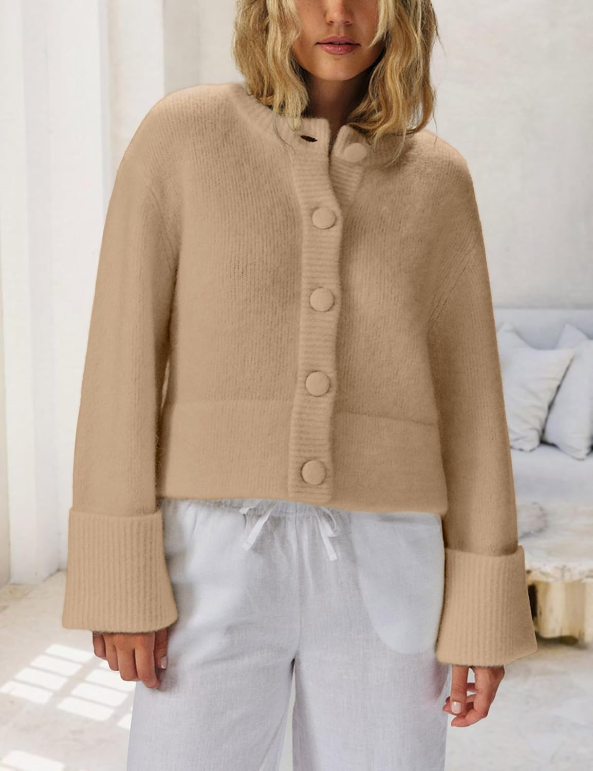 Women's Cardigans Lightweight Button Sweaters Casual High-Folded Sleeve Knit Jacket Cozy Fashion Clothing 2025 - Image 2