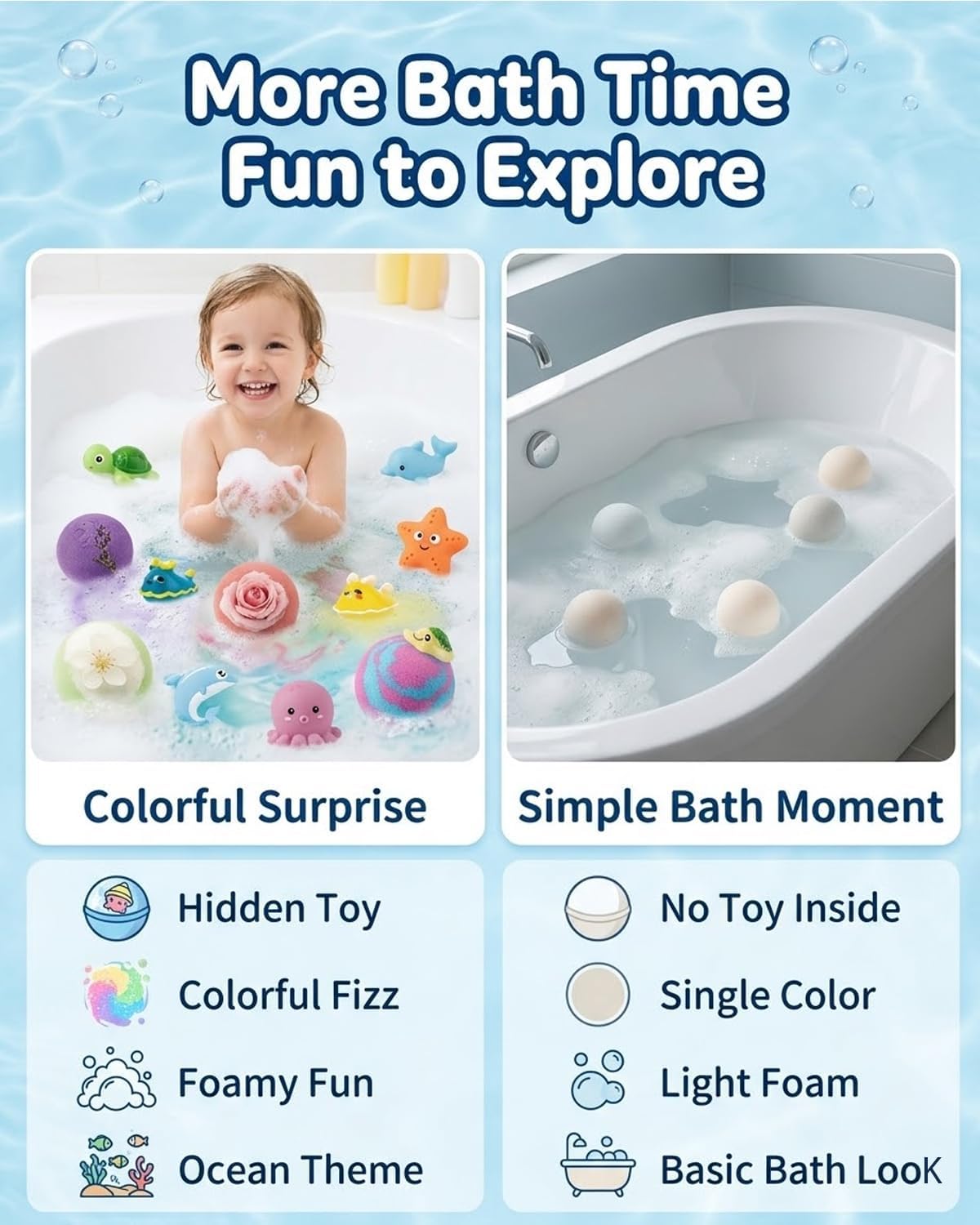 Natural Bath Bombs for Kids with Toys Inside,12 Pack Hidden Ocean Animals Surprise Fizzies Egg,Sea Salt Color Changing Bubble Spa Balls,Easter Basket Stuffer Gift Set for Girls Boys (12PCS)