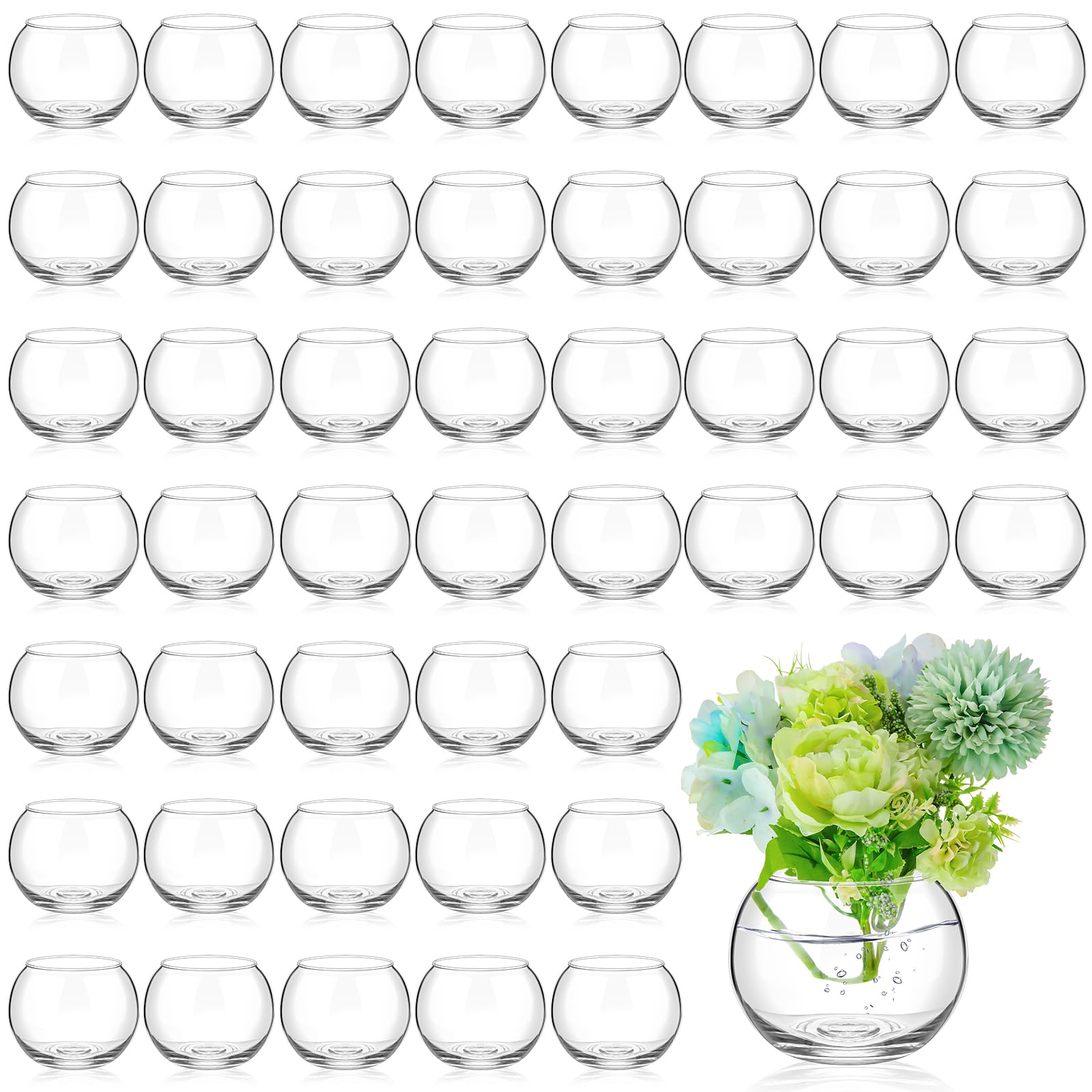 48 Pcs Glass Bubble Bowl Vase Bulk, Clear Round Glass Centerpiece Bowls for Valentine's Wedding Table Decor, Fish Flower Bud Vase Terrarium for Event
