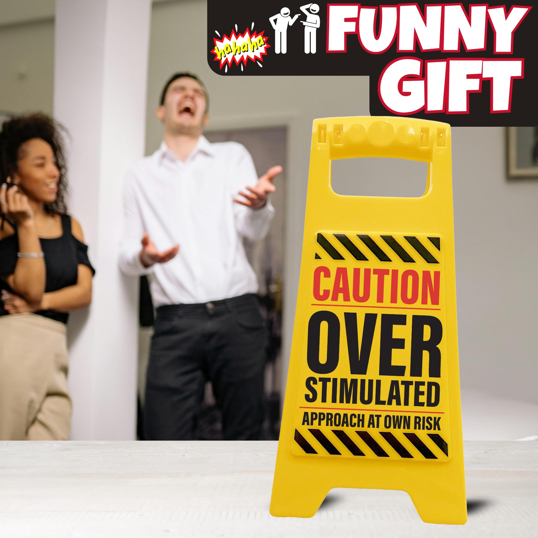 Boxer Gifts Overstimulated Approach at Own Risk Novelty Desk Sign, Funny Secret Santa Gift for Colleague - Image 3