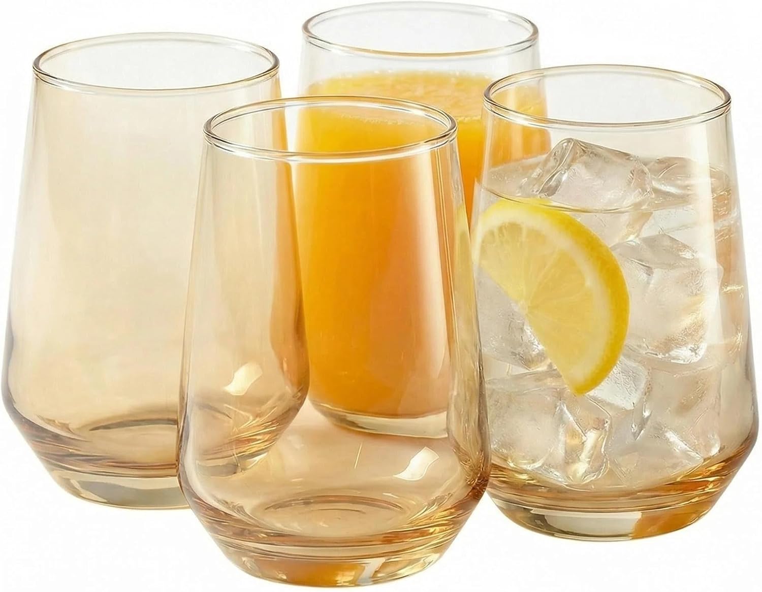 Drinking Glasses - Set of 4-13oz. Margarita Glass Cups - Dishwasher Safe Cocktail Clear Heavy Base Tall Beer Glasses, Water Glasses, Bar Glass, Wine, Juice, Iced Tea Glass Cups Gold