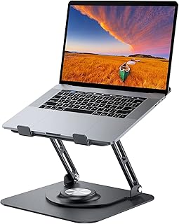 Suporte de laptop para mesa, suporte de computador ajustável com base giratória de 360 °, suporte de laptop ergonômico para trabalho colaborativo, suporte de laptop dobrável e portátil, adequado para todos os laptops de 10 a 17 " (cinza)