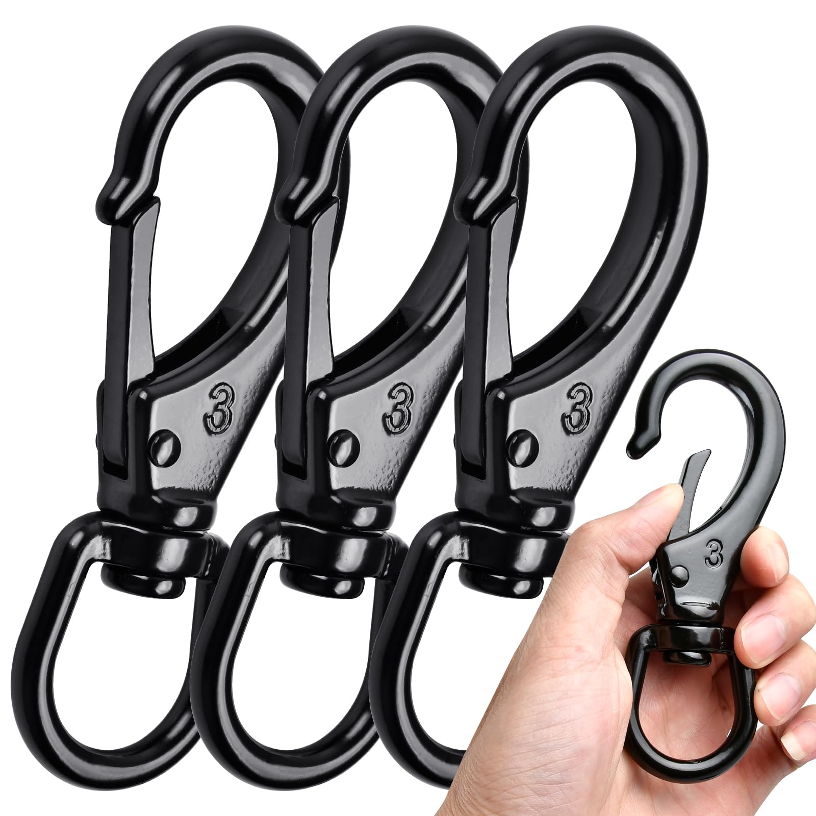 Boocalny 3 PCS Swivel Snap Hooks, 4.65 inch Stainless Steel Swivel Eye Snaps, 331 LBS Capacity Heavy Duty Flag Clips for Marine Sports Luggages Pets Keychains Flagpole