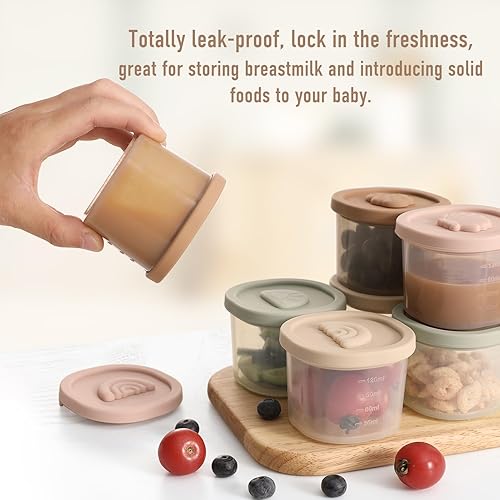 Miniatura 2 de Recipientes de comida para bebés con tapas, recipientes de silicona para almacenamiento de alimentos para bebés y niños pequeños, a prueba de fugas,