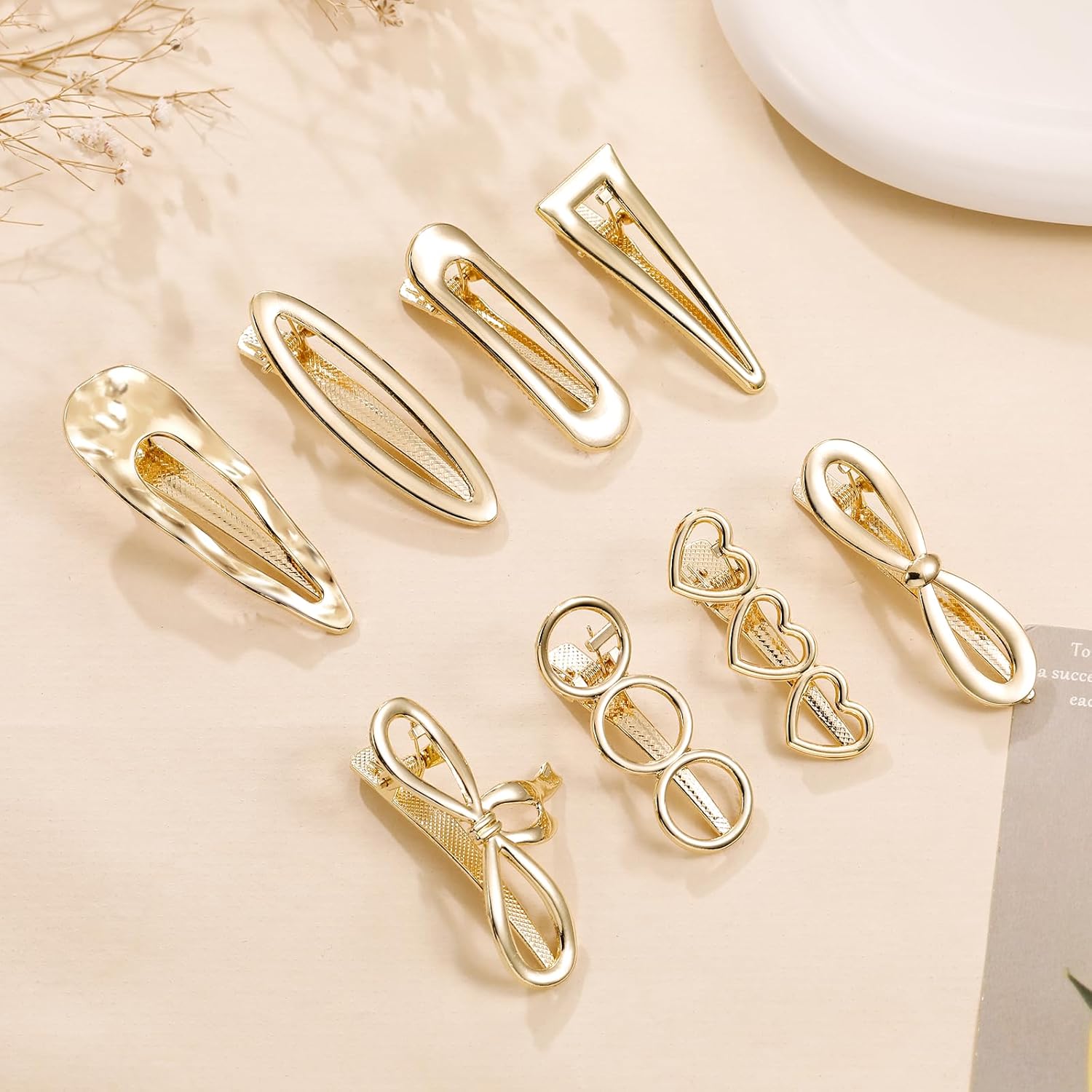 CWJCYTNSN 8 PCS Gold Hair Clips for Women, Metal Hair Barrettes, Small Hair Clips, Sweet Cute Snap Clips for Hair Styling - Image 6