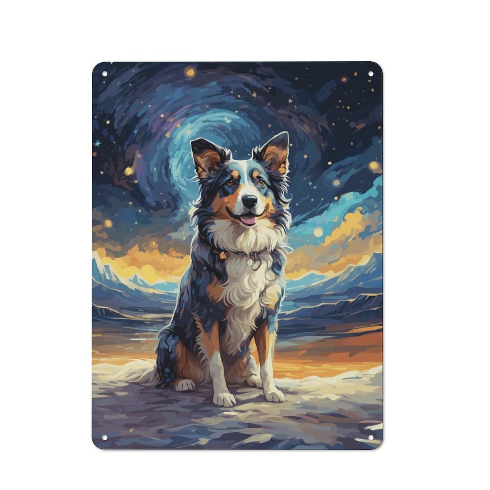 Junmoney Border Collie Starry Night Vintage Tin Sign 40X30cm With For Man Cave Or Games Room, Suited To Wall Displays In Games Rooms And Man Caves