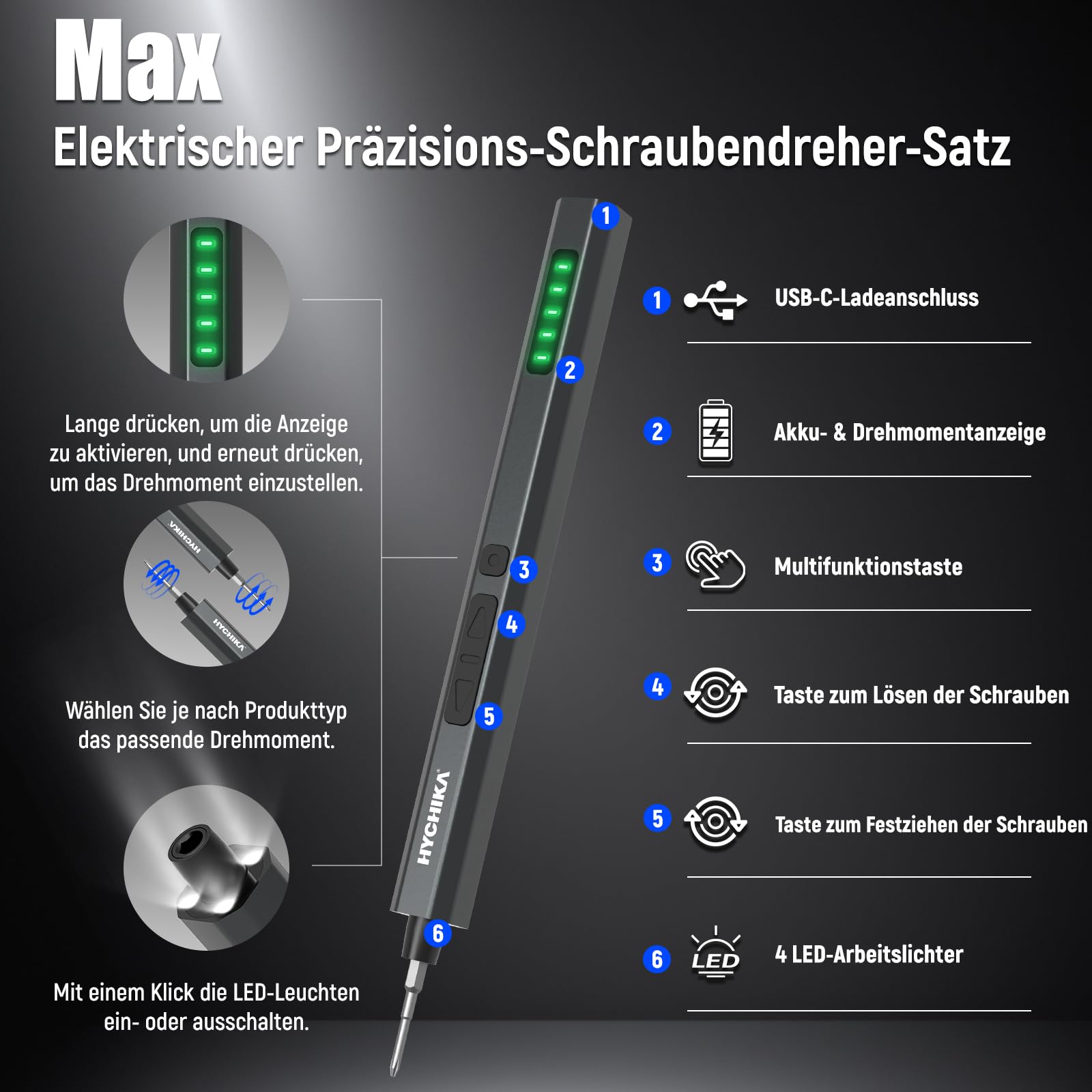 HYCHIKA Elektrischer Precision Schraubendreher Feinmechaniker Set,62-in-1 Electric Screwdriver Set,Präzisionswerkzeug für Elektronik mit Akku,für Handy,Tablet,Xbox,Kamera,Uhr