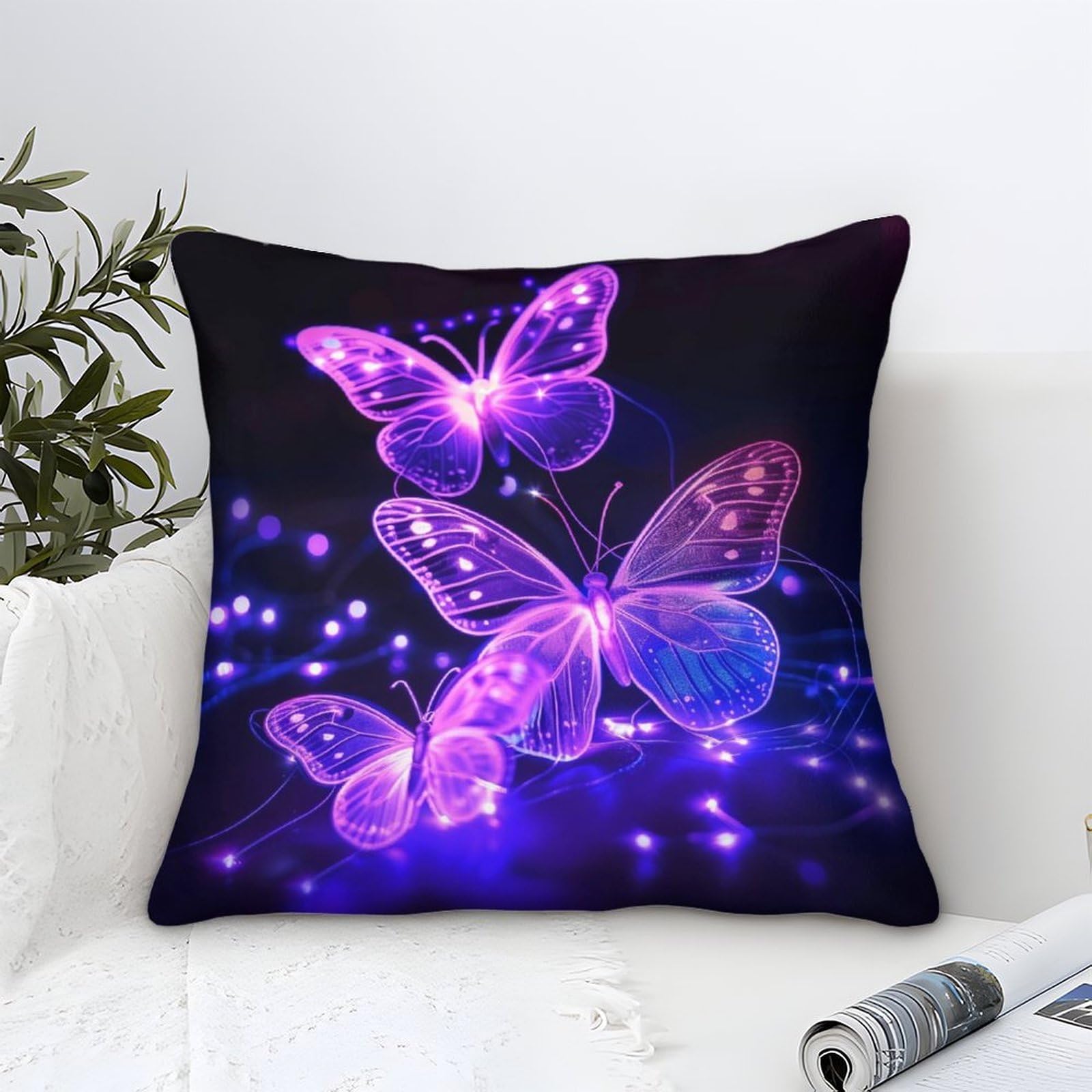 Yyvkpmlxc Style-5 Cushion Covers Modern Butterfly Art Decorative,Purple Glow Pattern Square Pillow Cases Soft Polyester Throw Pillow Cases For Sofa Garden Bed Couch Cushions 45X45cm