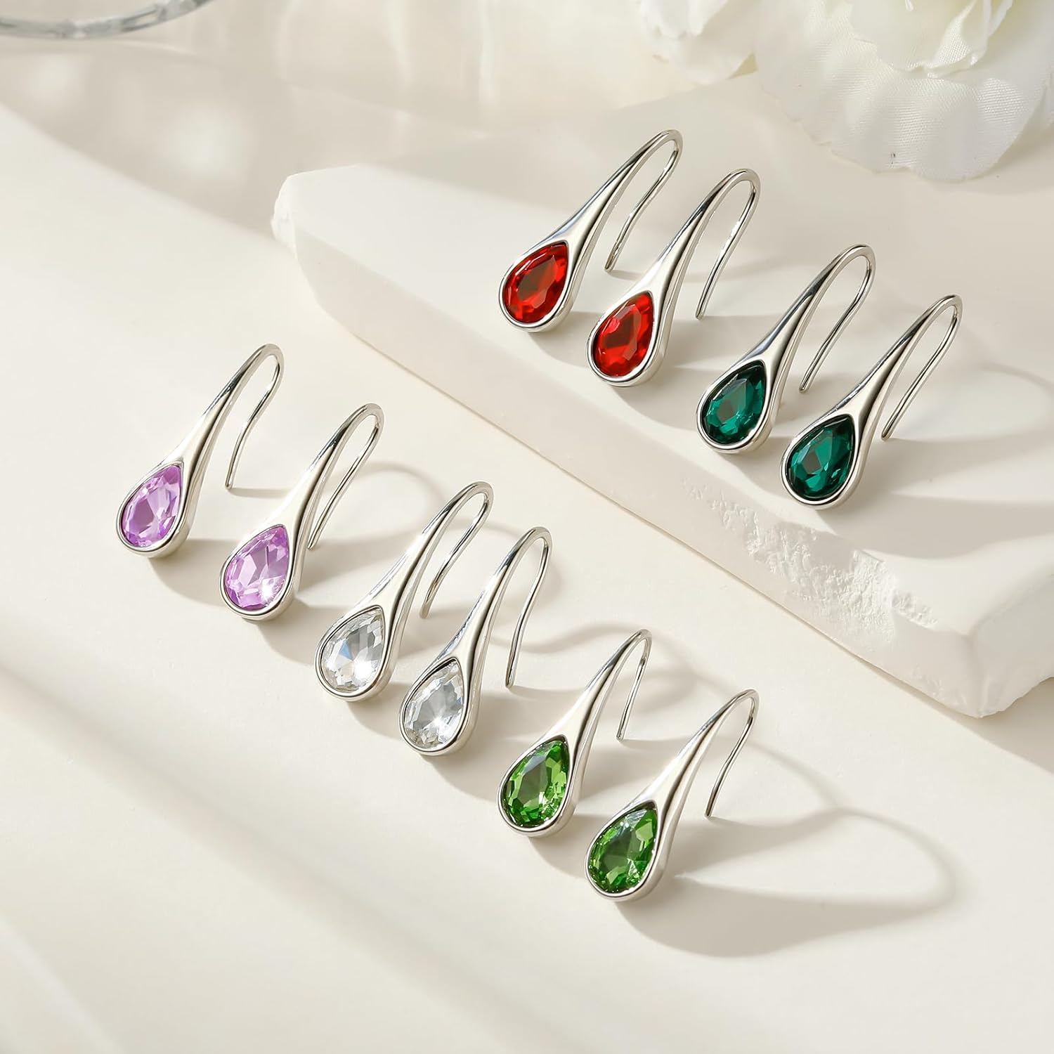 Small Teardrop Earrings for Women Trendy Colorful Dainty Crystal Dangle Earrings Set Silver Vintage Boho Drop Earrings Jewelry - Image 7