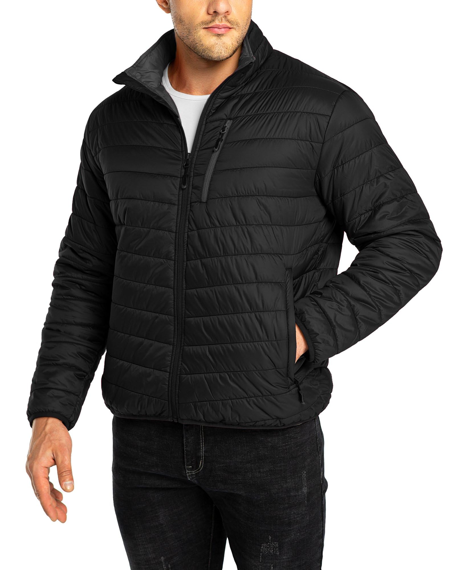 33,000ft Mens Winter Lightweight Jacket Warm Short Packable Puffer Jacket Transitional Padded Jacket Quilted Jacket for Men Lined for Hiking Travelling