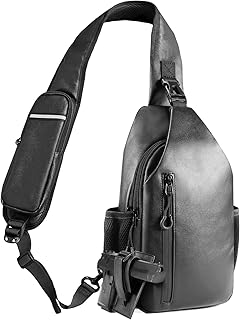 Tactical CCW Sling Bag for Men & Women - Premium Vegan Leather Concealed Carry Holster Crossbody Bag, Anti-Theft Pack with Adjustable Guitar Strap (Fits iPad 11, iPhone 16 Pro Max)
