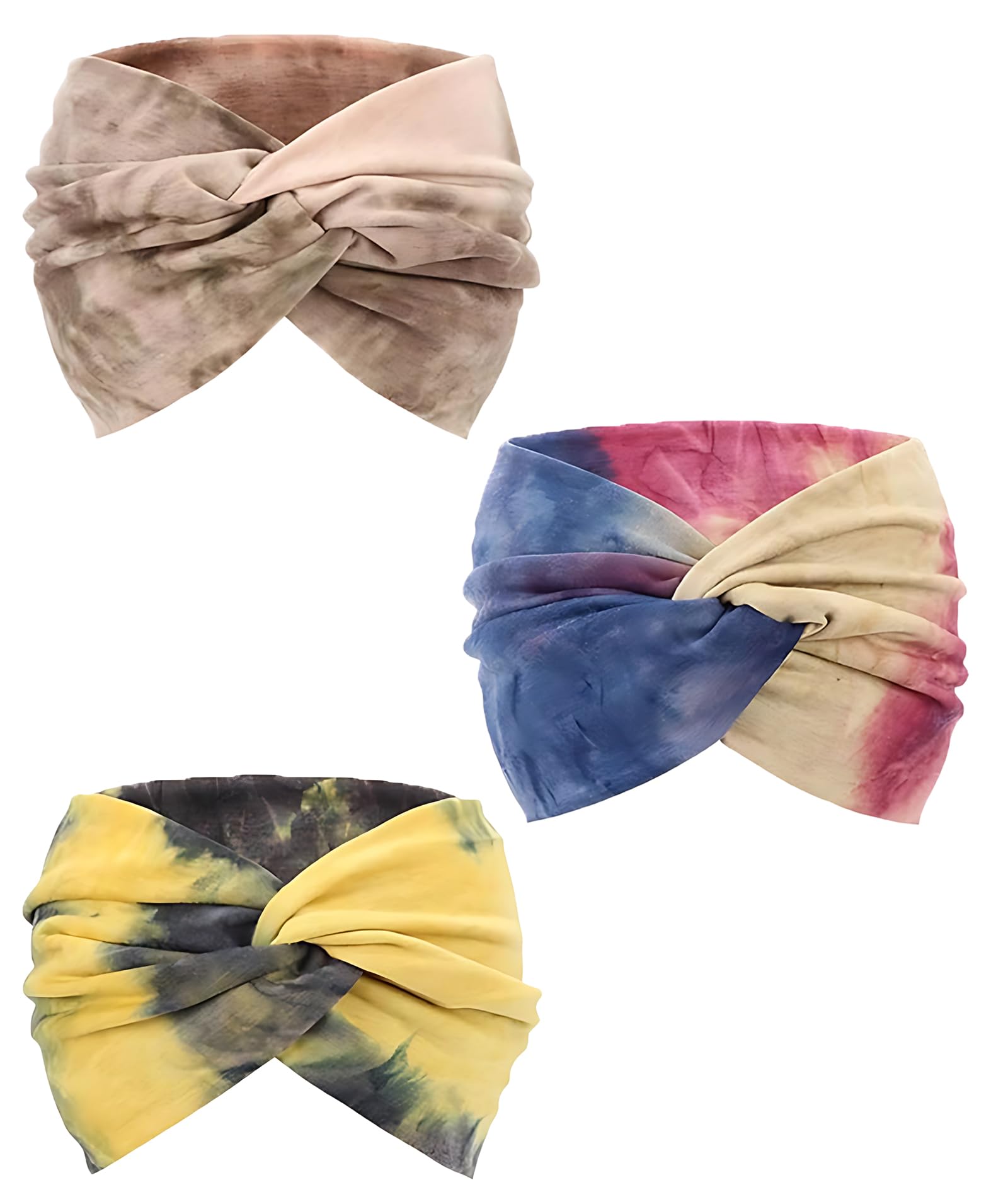 3PCS Hair Bands for Women, Wide Headband for Women Girls, Stretchy Hair Band for Yoga, Workout, Facial Time, Travel, Beach, Daily Use, Soft and Comfortable Head Scarf