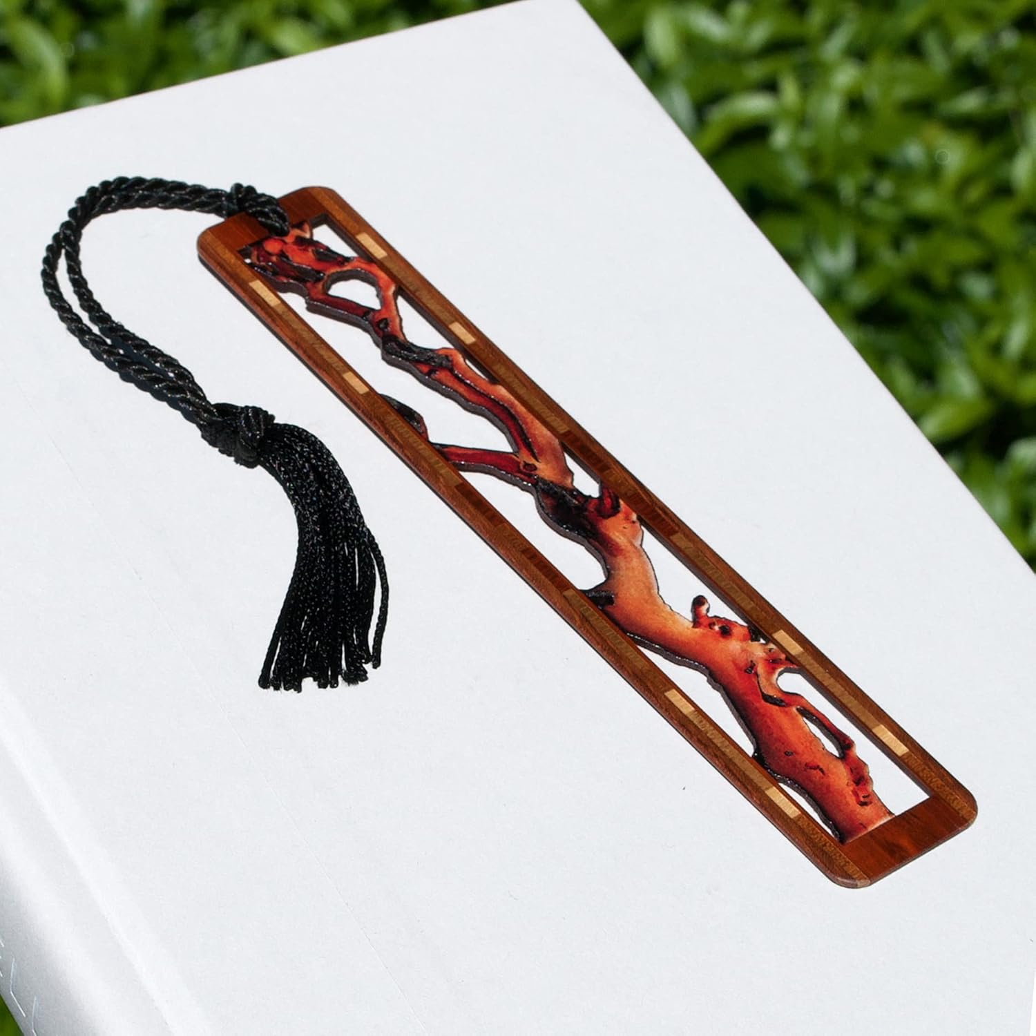 Madrona Branch - Cut Out- Engraved Wooden Bookmark with Tassel - Made in USA