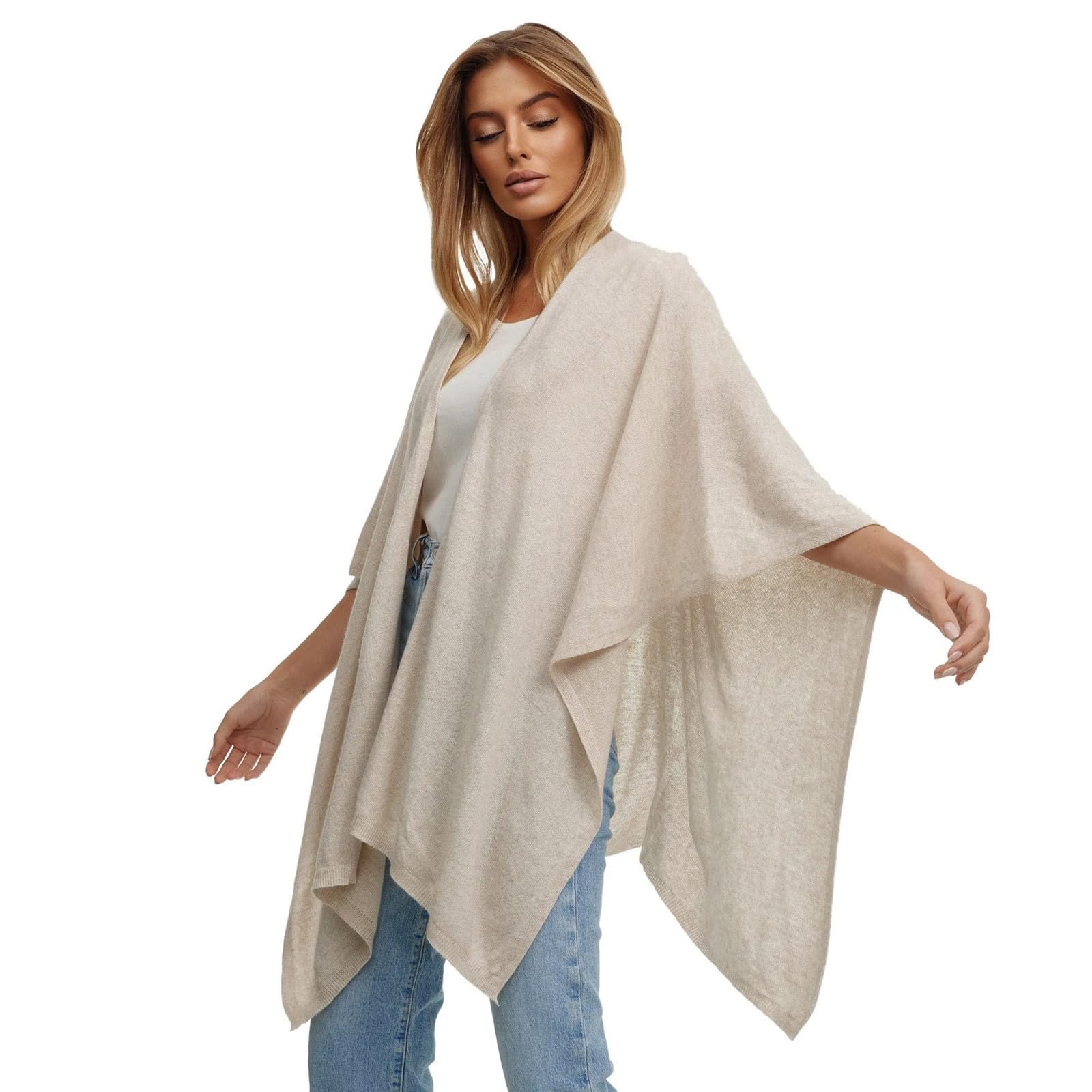 Glamexx24 Poncho Écharpe Femme Toucher Cachemire Cape en Maille Femme Poncho Cardigan XXL Châle pour Printemps et Automne Fabriqué en Italie