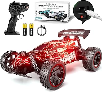 Tecnock Remote Control Cars for Kids, 1:18 Scale RC Racing Cars with LED Lights, 2.4GHz All Terrain RC Car with 2 Rechargeable Batteries for 60 Min Play, Indoor Outdoor Toys Gifts for Boys and Girls