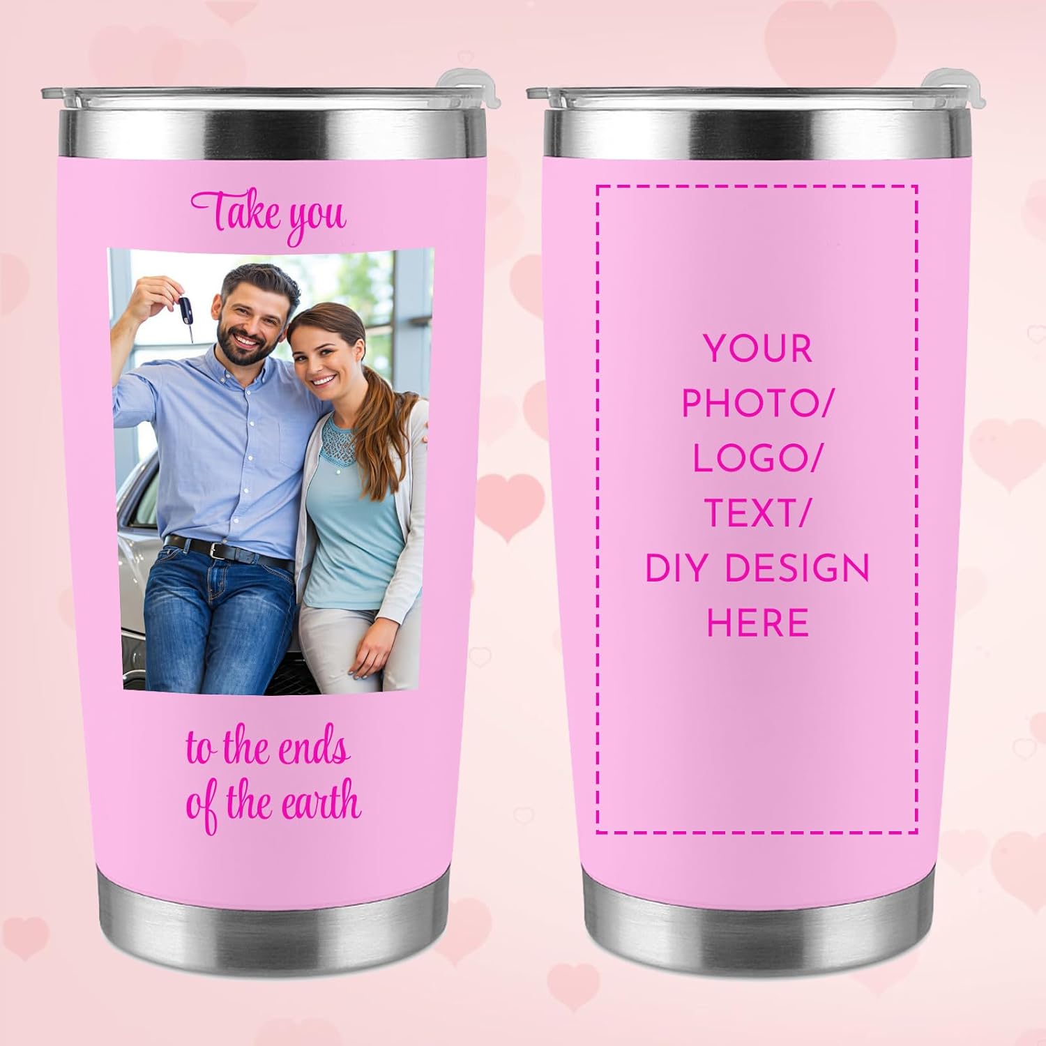 Custom Tumbler Personalized with Name Photo Stainless Steel Insulated Coffee Mug Valentine's Day Gift for Couples Boyfriend Girlfriend Travel Cup (20oz)