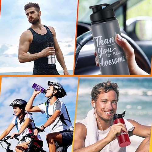 Miniatura 5 de meekoo 12 botellas de agua de aluminio con texto en inglés "Thank You for Being Awouse", botellas de agua deportivas ligeras a granel, botella de