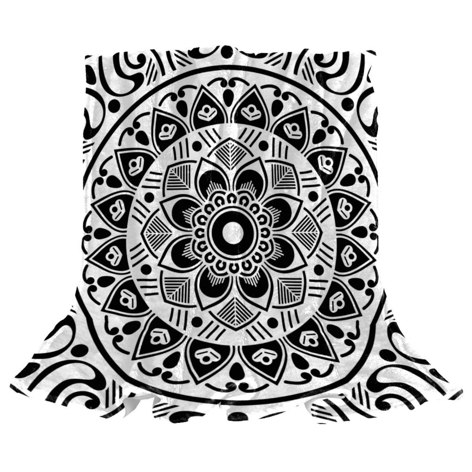 Couverture polaire mandala noir et blanc plaid canape de chambre ethnique tribal