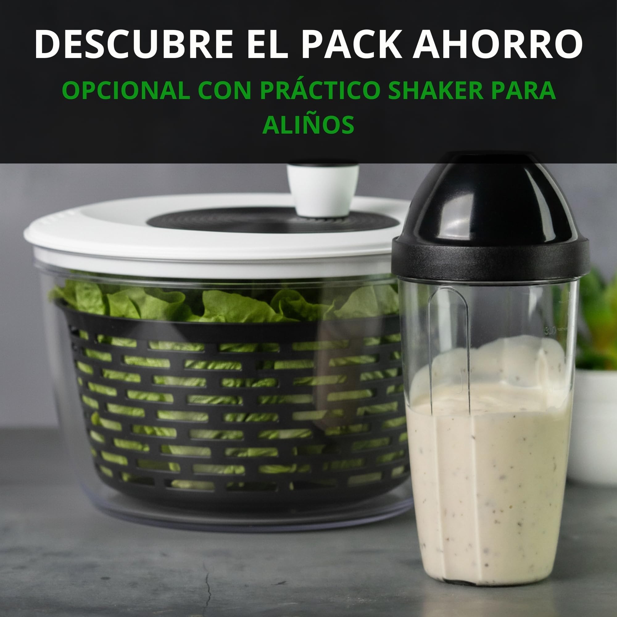 Centrifugadora de ensalada Premium 5 L – 60 días sin riesgo – 2 en 1 antideslizante: centrifugadora + bol – Ø 24,5 cm – libre de BPA – lavavajillas – para secar ensalada/lechuga – eBook incluido