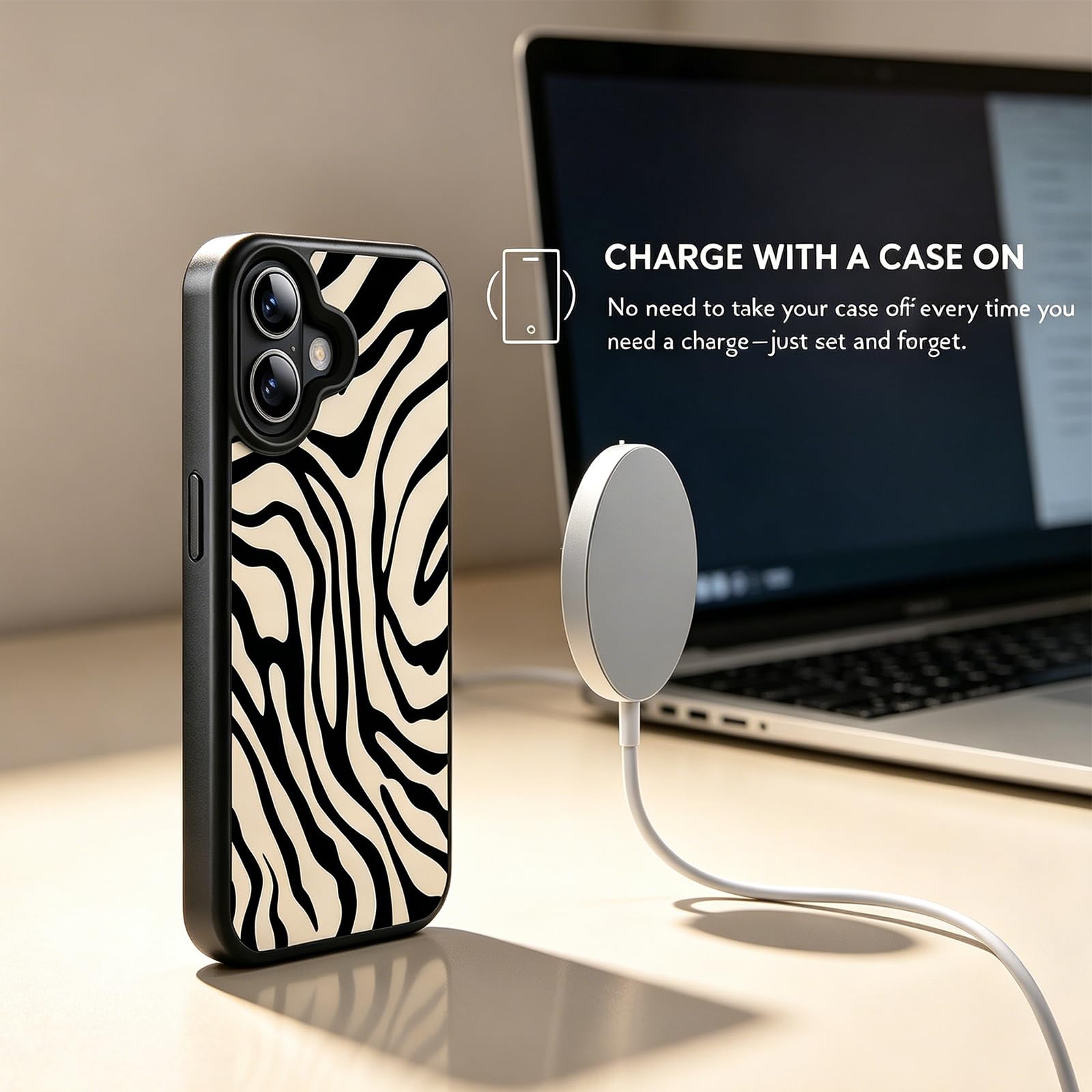 Custodia magnetica per iPhone, compatibile con ricarica wireless, resistente ai graffi e durevole, per l'uso quotidiano, protezione sottile e leggera, design creativo (strisce zebrate, iPhone 17)