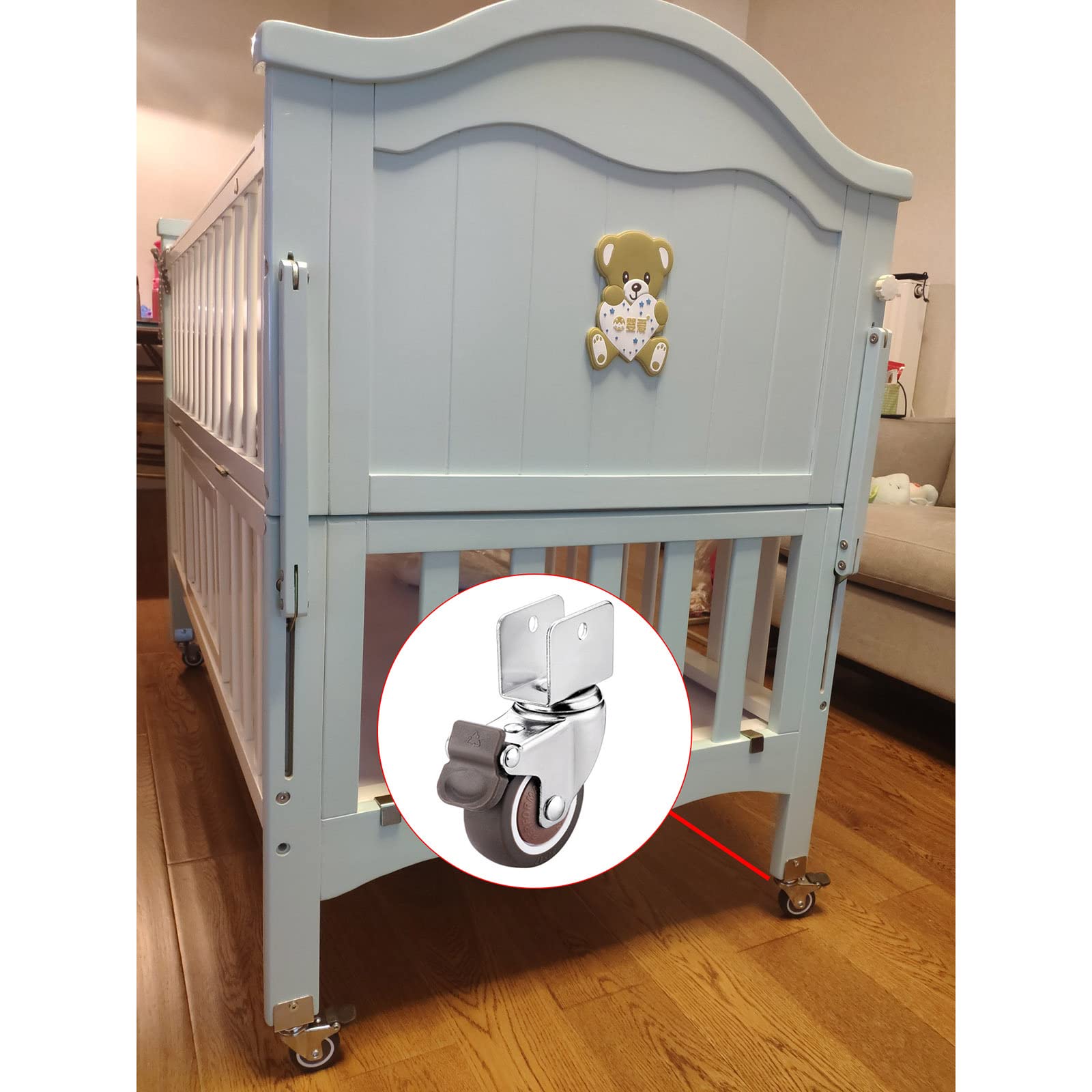 DLLY Möbelrollen, 50 Mm Universal-lenkrollen, Kleine Rollen Mit Kugellager, Leise Gummi-schwenkrollen Für Kinderwagen/Kinderbett, Mit Bremse,4brakes-22mm/0.86in