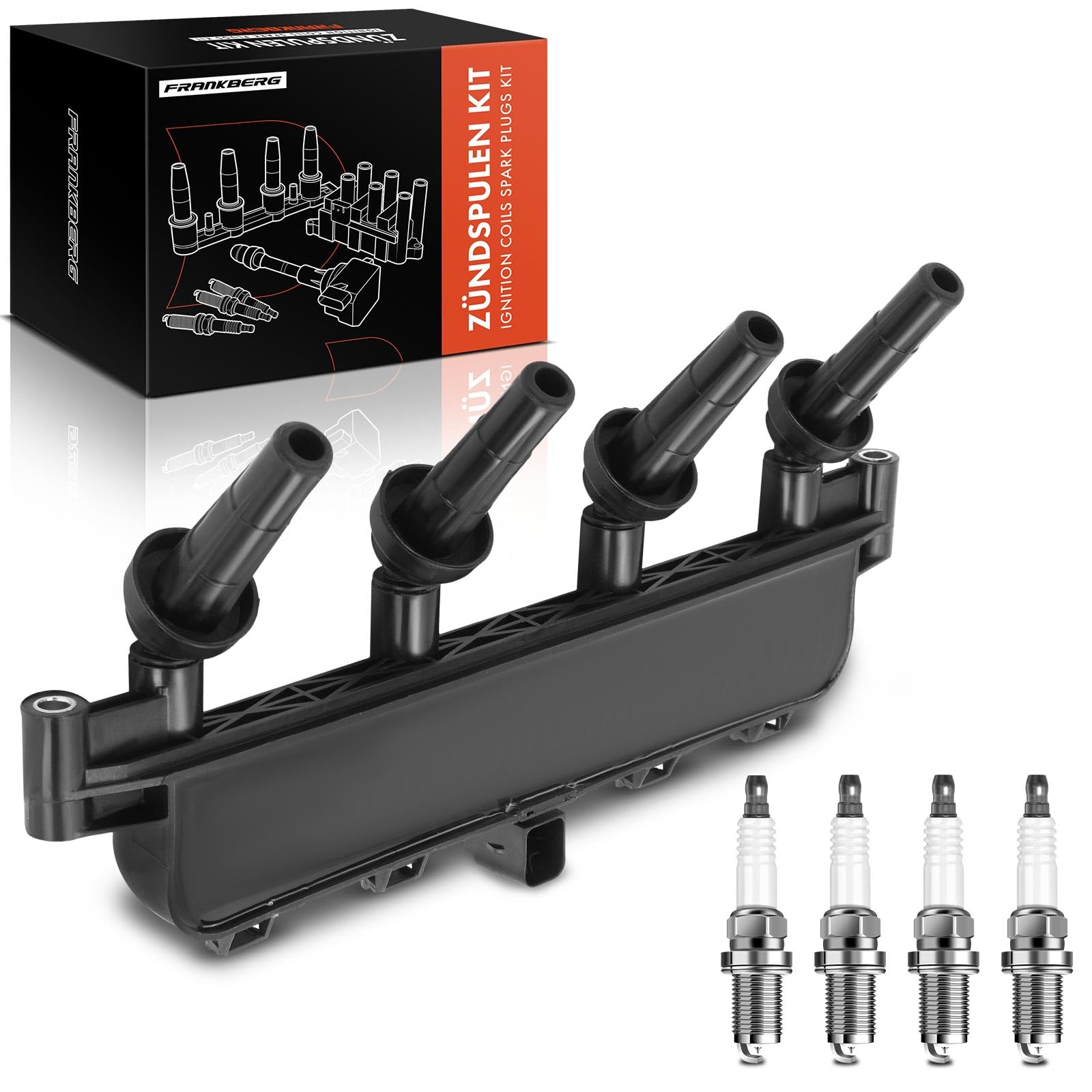 Frankberg 1 bobina de encendido + 4 bujías 597072 | Compatible con: 106 II 1, Xsara N1, Caja de socio 5, 306 7B N3 N5, Xsara Picasso N68, 307 Descanso 3E, Berlingo MF
