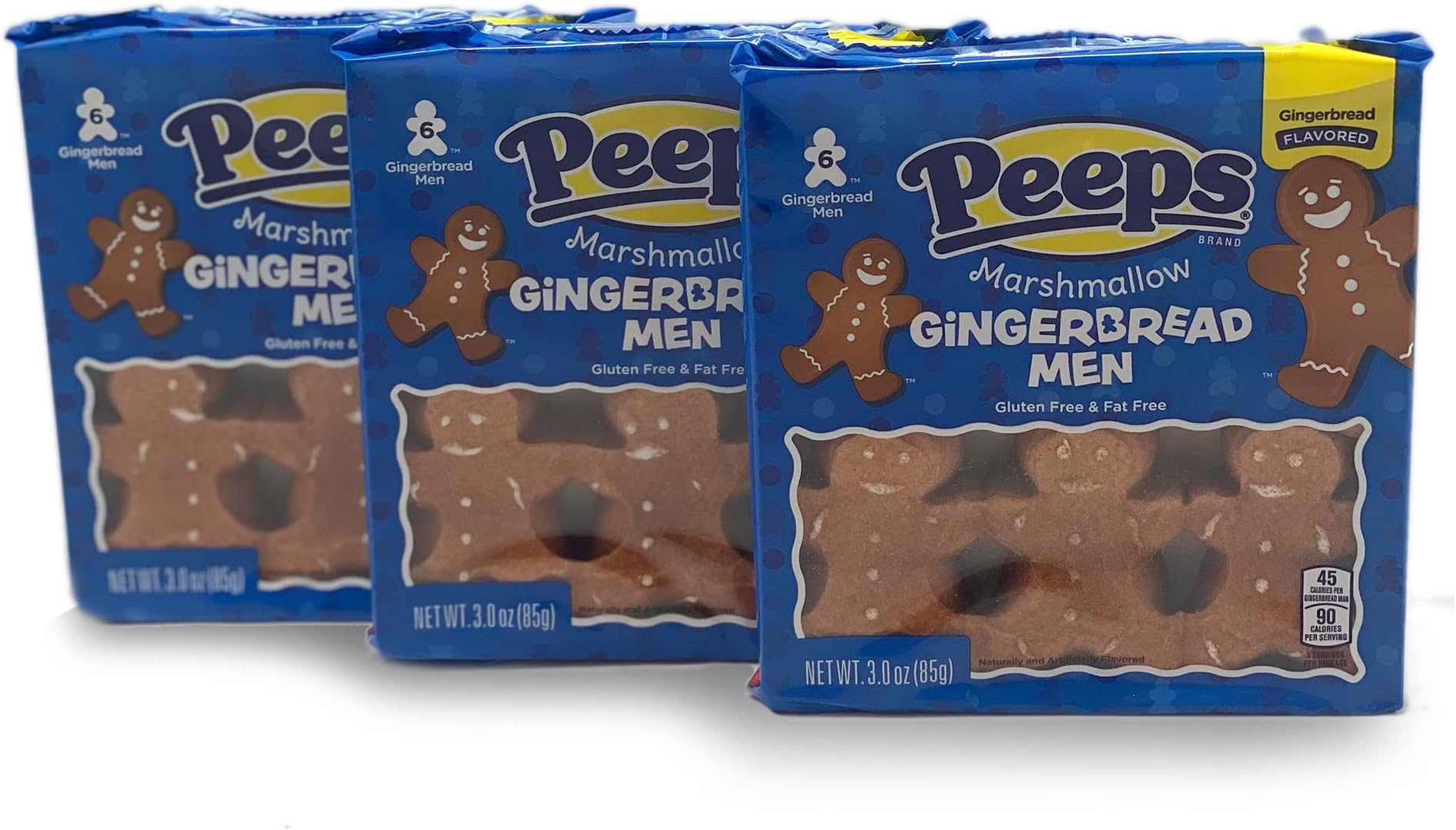 Peeps Marshmallow Gingerbread Men - 3pk Bundle - 6ct Trays (3oz) - Gingerbread Flavored - Christmas and Winter Themed Marshmallows - Holiday Desserts - Gluten Free and Fat Free Snacks