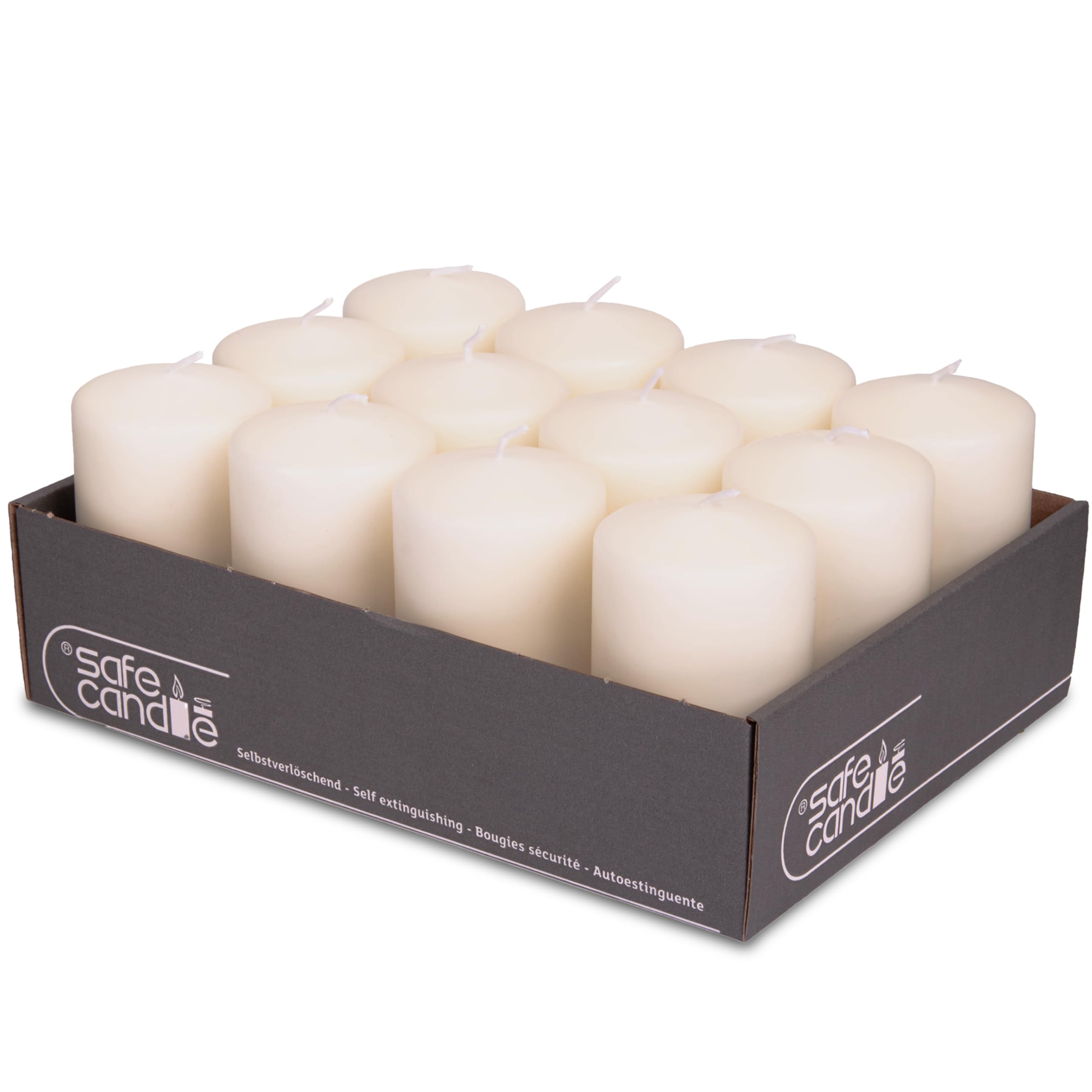 Velas de pilar (12 unidades, 100/60 mm, autoextinguibles, con certificación RAL, 36 horas de combustión, 100% fabricadas en Alemania, de Wenceslao), color blanco