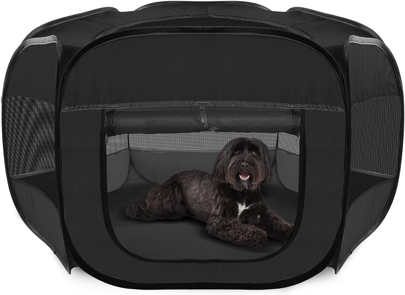 Paws & Pals Playpen for Pets Puppy, Dog, Cat Guinea Pig, Rabbit – Portable Pop Up Exercise Kennel Tent Indoor/Outdoor Pen – Foldable Travel Ready w/Carry Bag - Black