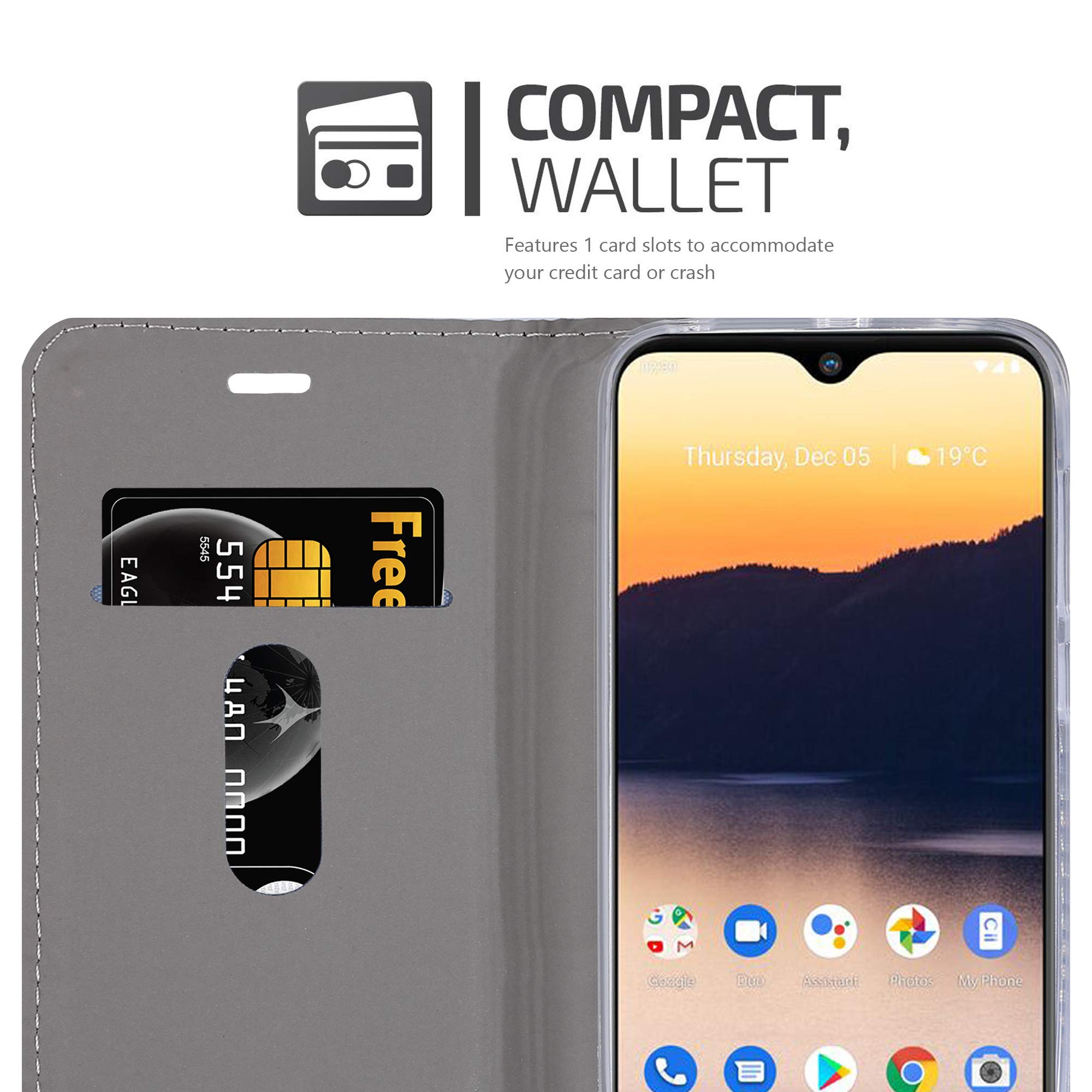 Cadorabo Custodia Libro Portafoglio Per Nokia 1 Plus, Grigio Chiaro E Marrone, Con Vani Carte, Funzione Stand E Chiusura Magnetica