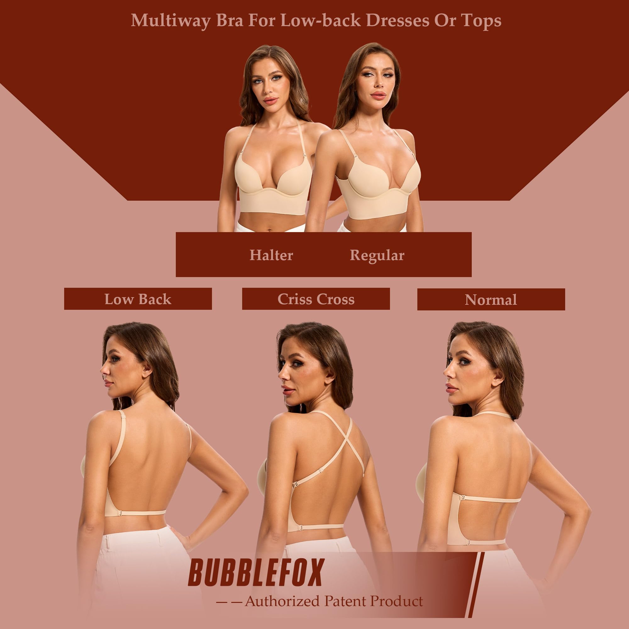 Soutien Gorge Dos Nu -Soutien Gorge Dos Transparent-Soutien Gorge Invisible Multiples et Convertibles Coutures à Léger Rembourrage