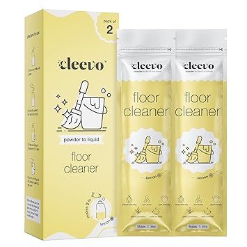 Cleevo Powder to liquid floor cleaner | 2 Ltr Powerful floor cleaner, sutaible for all floors cleaner mops | Natural and eco friendly ingredients, safe for kids & Pets | 1Pouch=1ltr | (2*1 ltr) - Zesty lemon